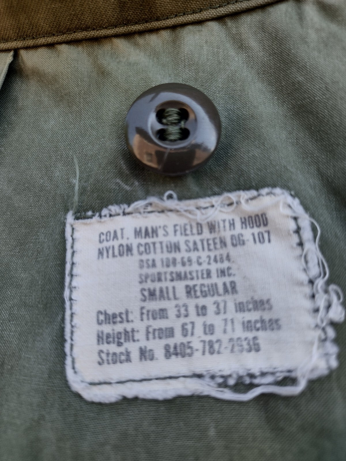 1969 US Army M65 Field Jacket OG-107 Vietnam Era Hood Liner Small Regular