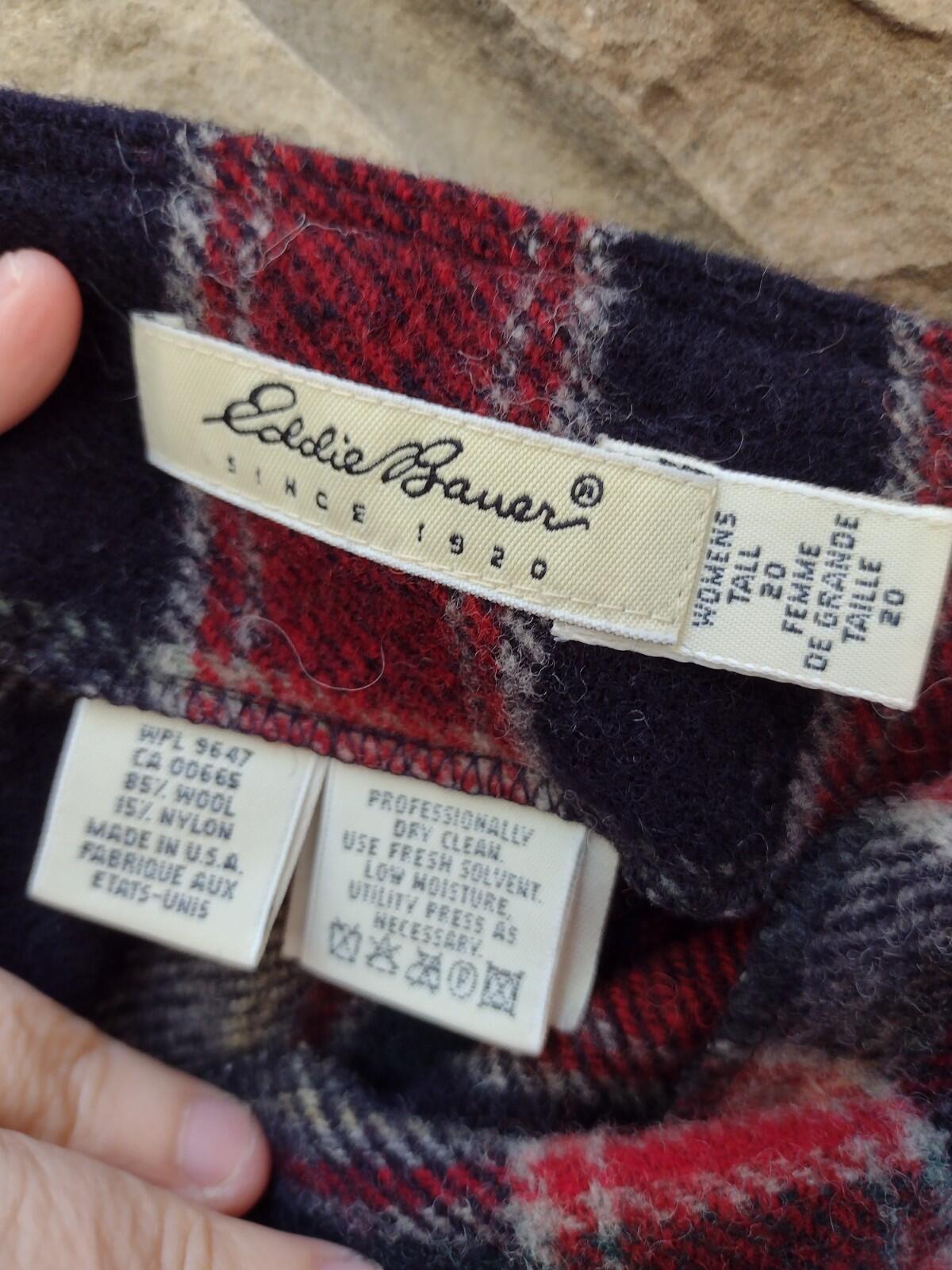 VTG 90s Eddie Bauer USA Wool Plaid Wrap Skirt Women’s Tall 20 Fringe