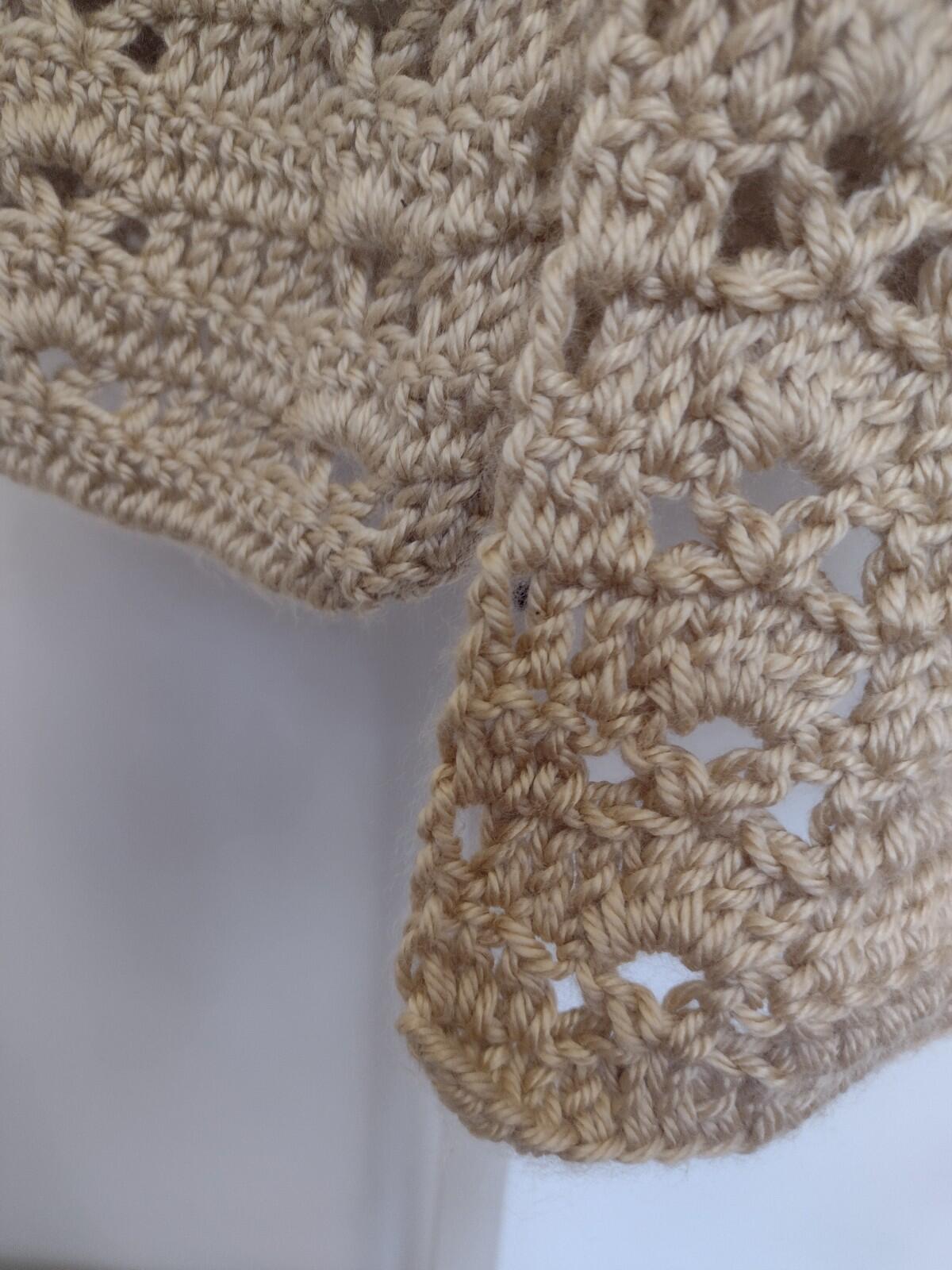 Vintage Handmade Crochet Vest Tunic L Open Weave Boho MOP Button Asymmetrical