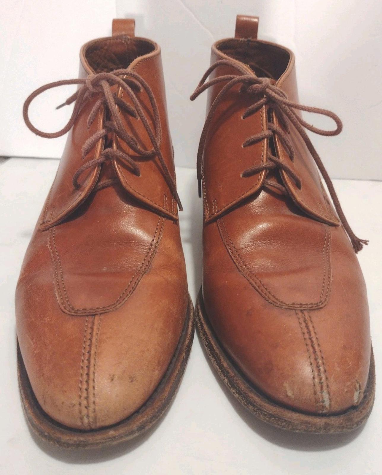 Vintage J. Peterman Leather Ankle Booties Made in Italy Tan Lace-Up Sz 5.5B