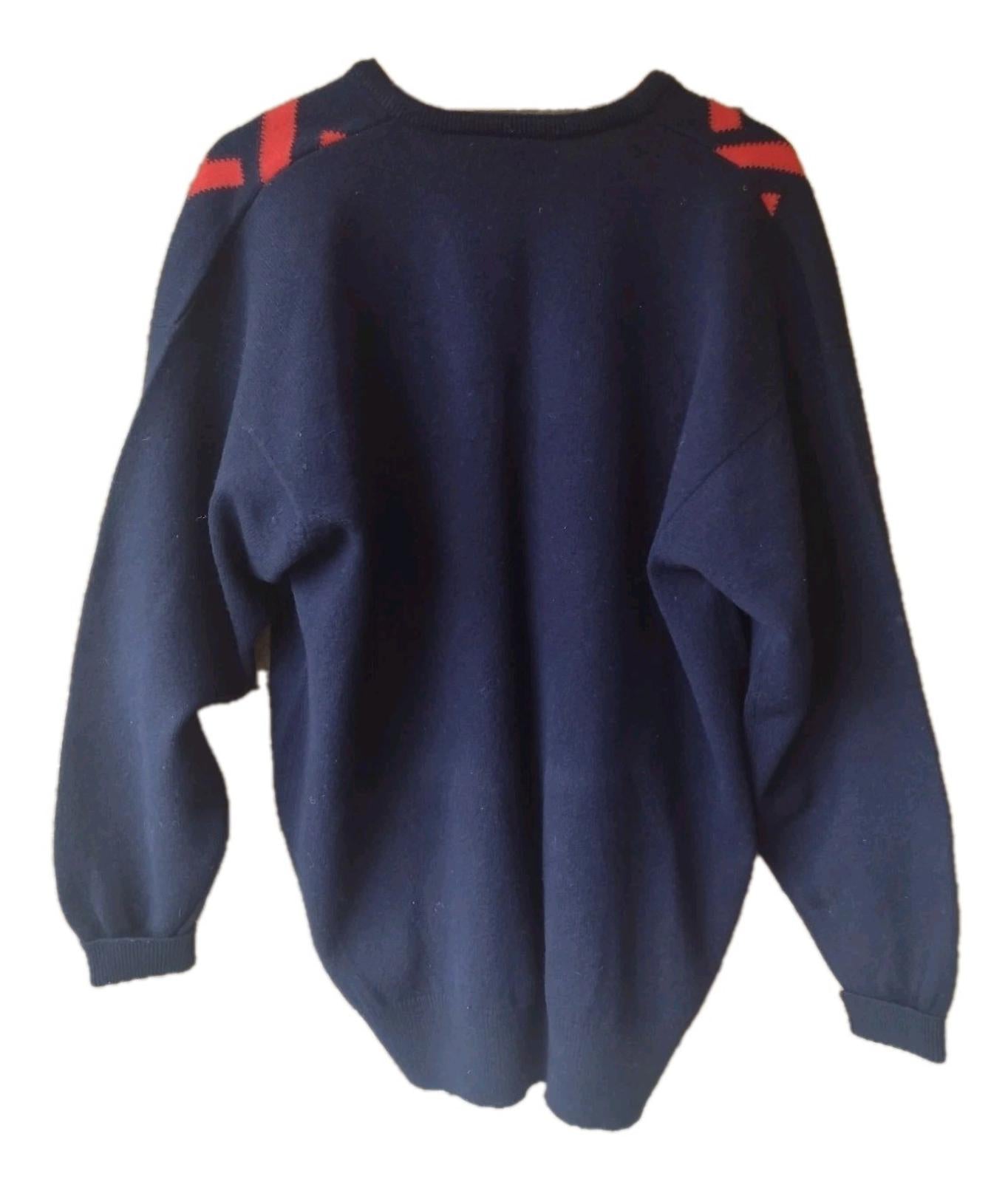 Vintage Pringle Sports Wool Sweater XL Navy Red Geometric Made in Scotland