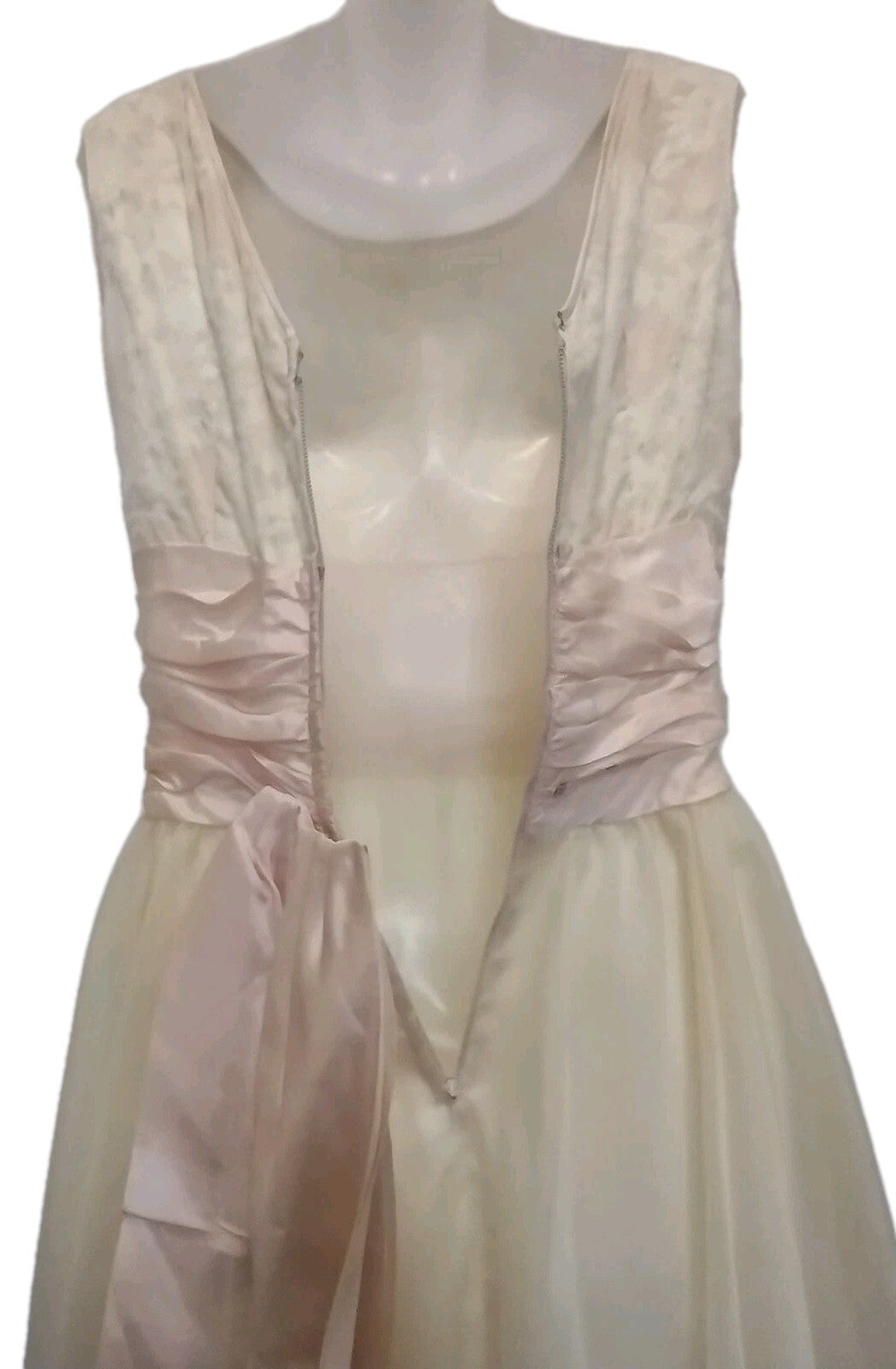 VTG 1960s Handmade Floral Chiffon Party Dress Pink Ivory Tea Garden Wedding M