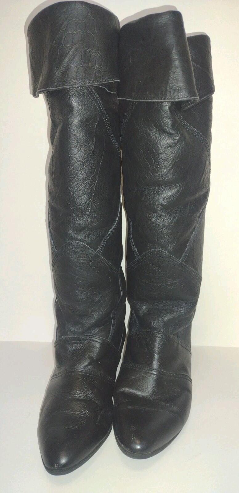 Vintage 70s Patchwork Leather Knee High Boots Faux Fur Lined Renaissance Sz 8