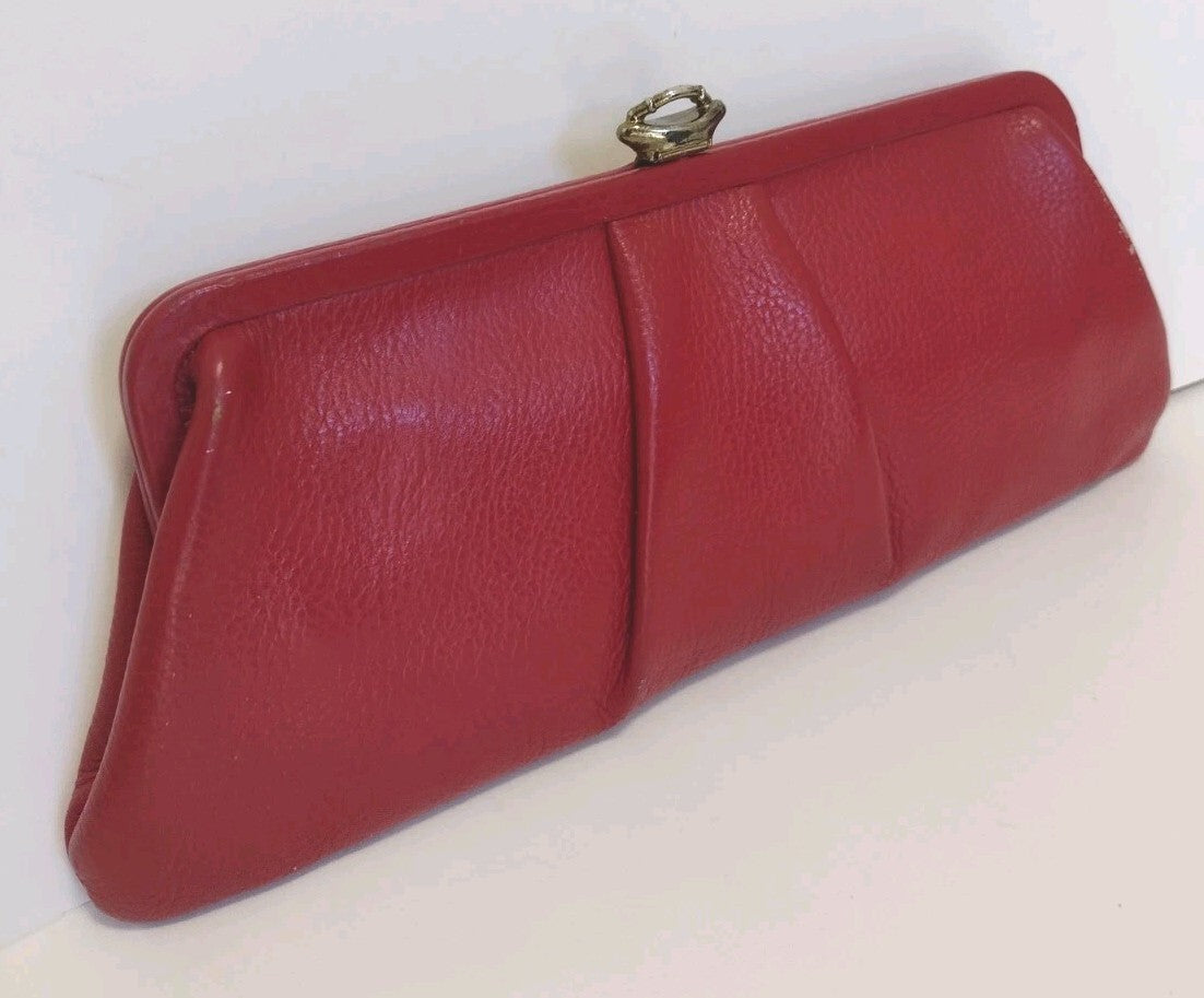 Vintage Red Pebbled Leather Clutch Purse Envelope Handbag Falcon Zip Classic