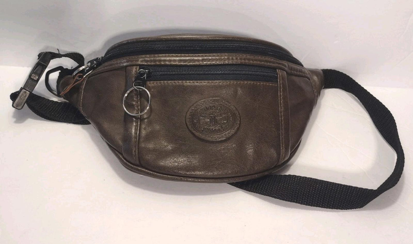 Tandem Bags Aspen Woods Leather Fanny Pack Brown Multi Pocket Waist Bag 38"