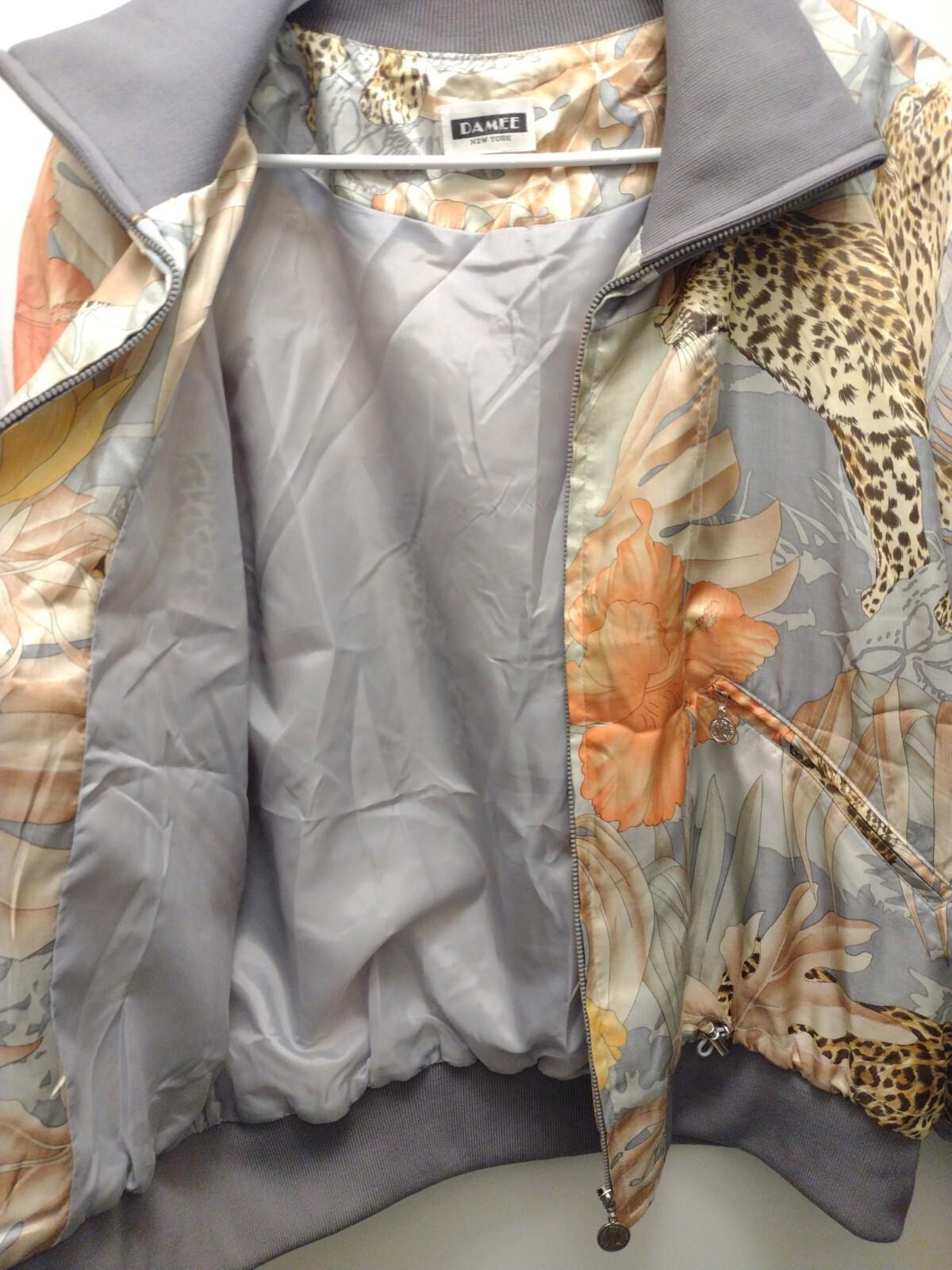 Vintage Damee NY Satin Bomber Jacket Cheetah  Zip-Up Art To Wear Sz M
