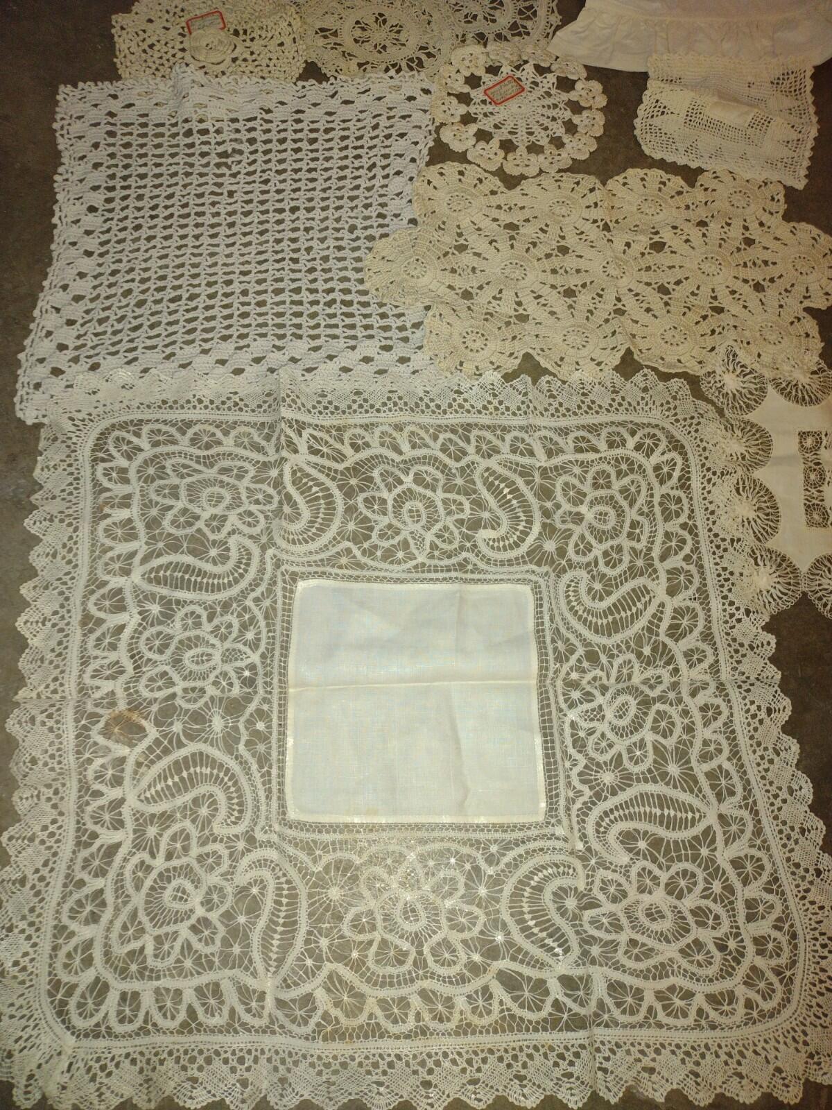 Antique & Vintage Textile Lot 58pc Linens Lace Nightgown Bonnet Dress Estate