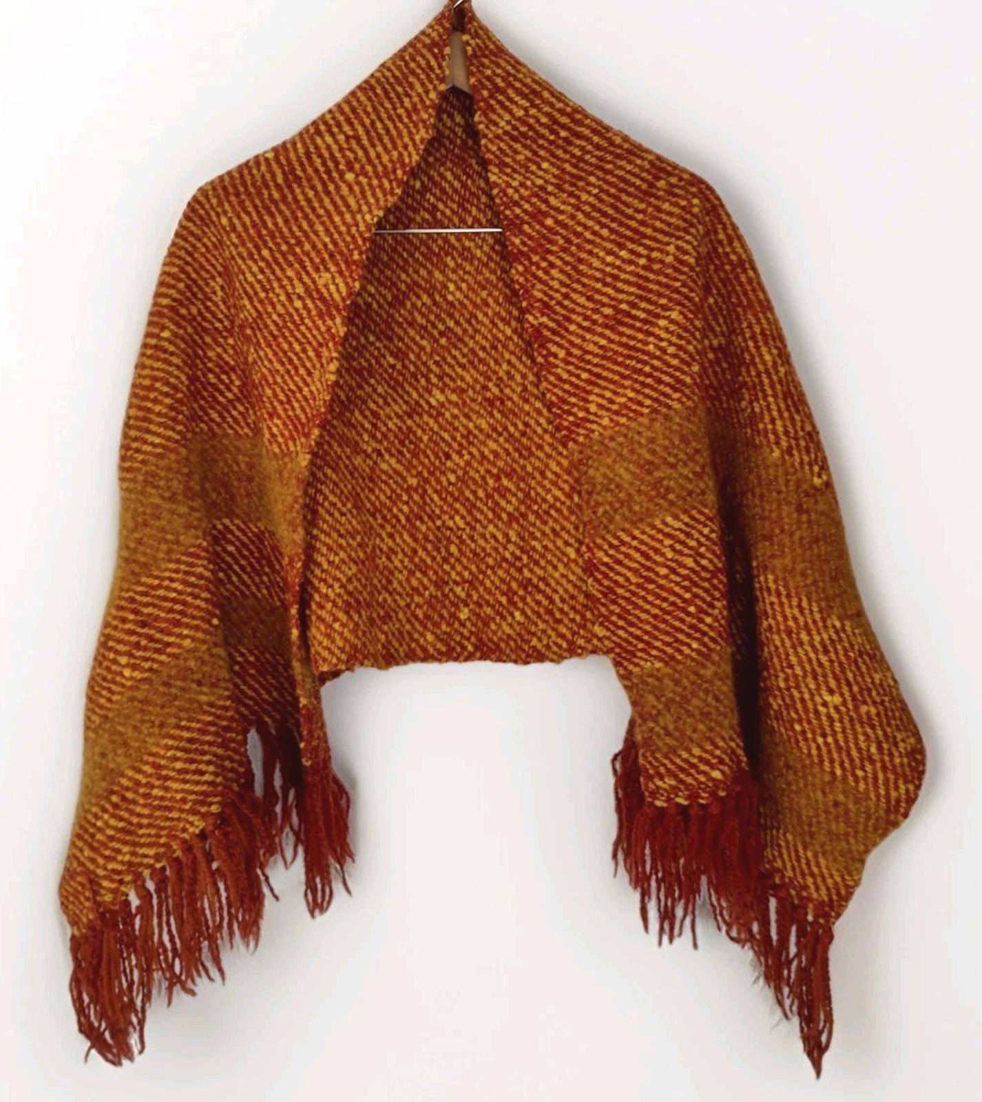 VTG 70s Handwoven Mohair & Wool Wrap Shawl Claudia Rosen, Weaver Red Yellow Rust
