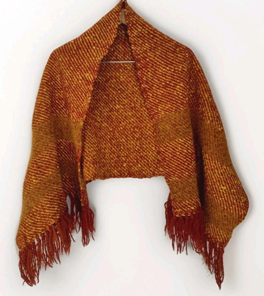 VTG 70s Handwoven Mohair & Wool Wrap Shawl Claudia Rosen, Weaver Red Yellow Rust
