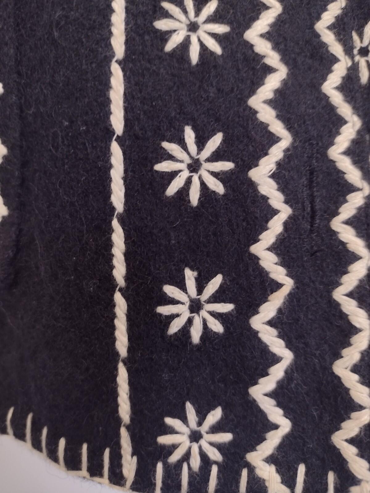 Vintage Y2K Tantrums Wool Black And White Vest Embroidered Whip Stitch Sz XL
