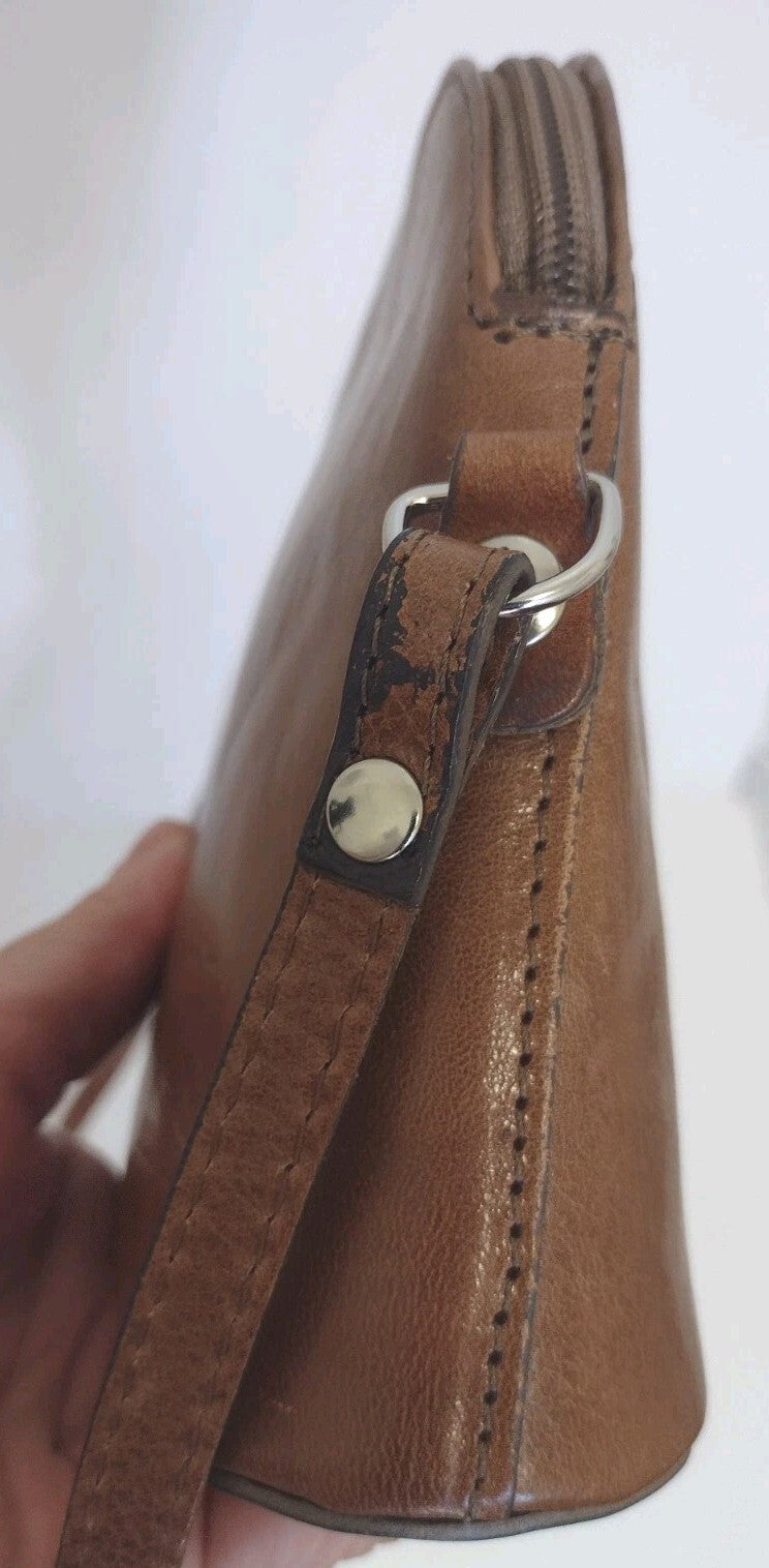 Vintage Euro Budapest Leather Crossbody Bag Cognac Dome Purse Minimalist Boho