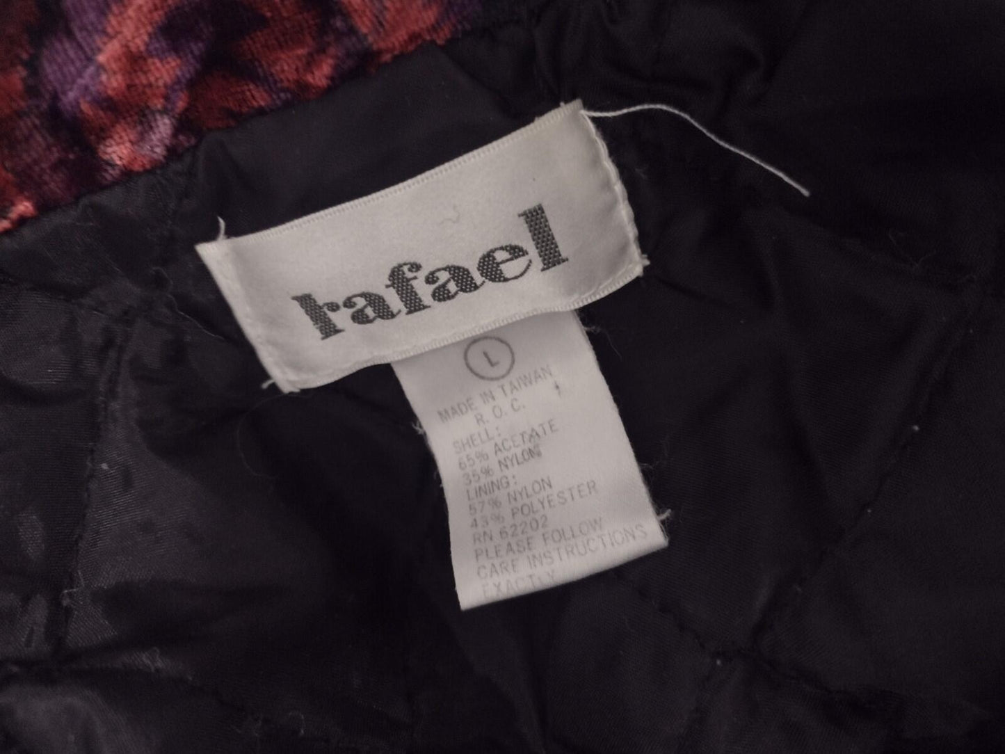 Vintage 80s Rafael Floral Velvet Quilted Bomber Jacket L Made in Taiwan R.O.C.