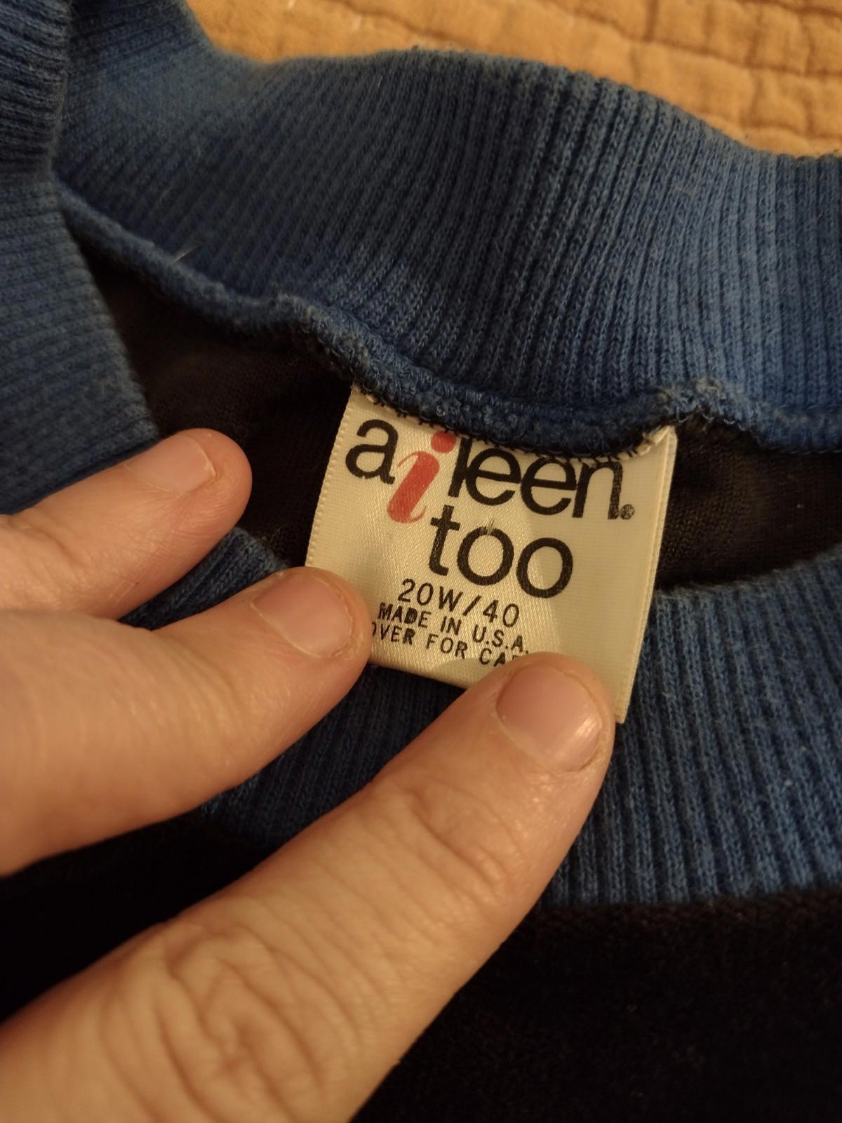 VTG 80s  Black & Blue Velour Sweatshirt Shoulder Pads Jewel Patch Aileen Too 20W