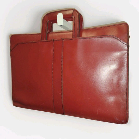 Vintage 70s Oxblood Leather Briefcase 17x11x3 Brass C&C Zip Slide Handles