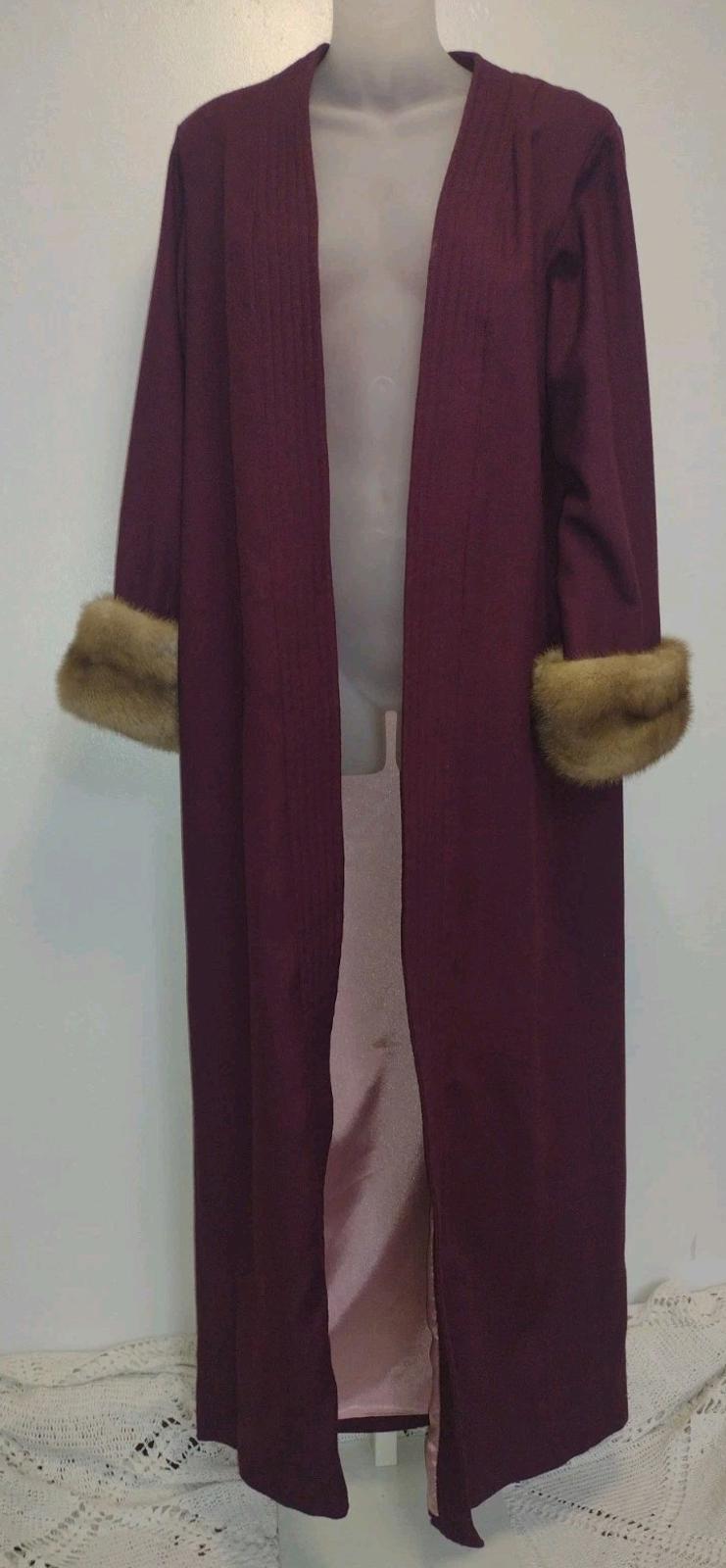 Vintage 60s Eggplant Wool Evening Coat & One‑Shoulder Gown Set w/ Mink Cuffs M
