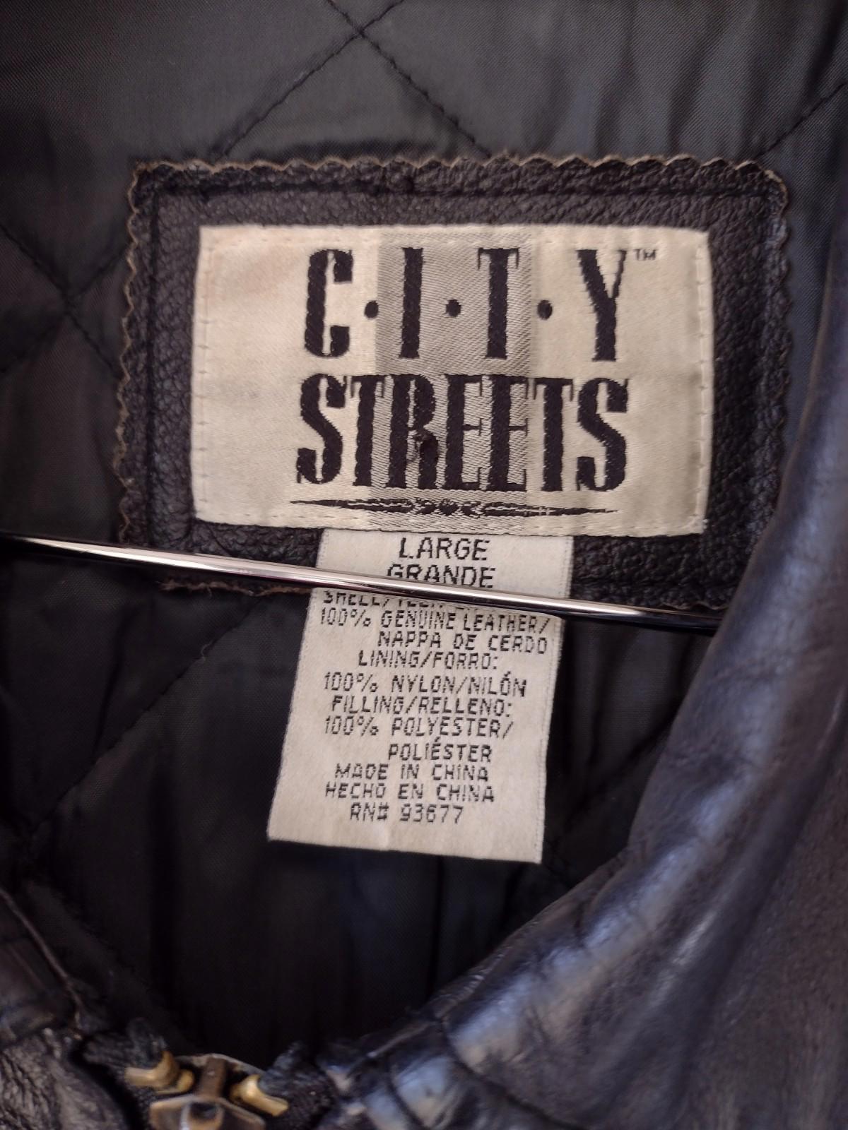 VTG City Streets Real Leather Black Moto Jacket L Y2K Brass YKK RN93677 Rare