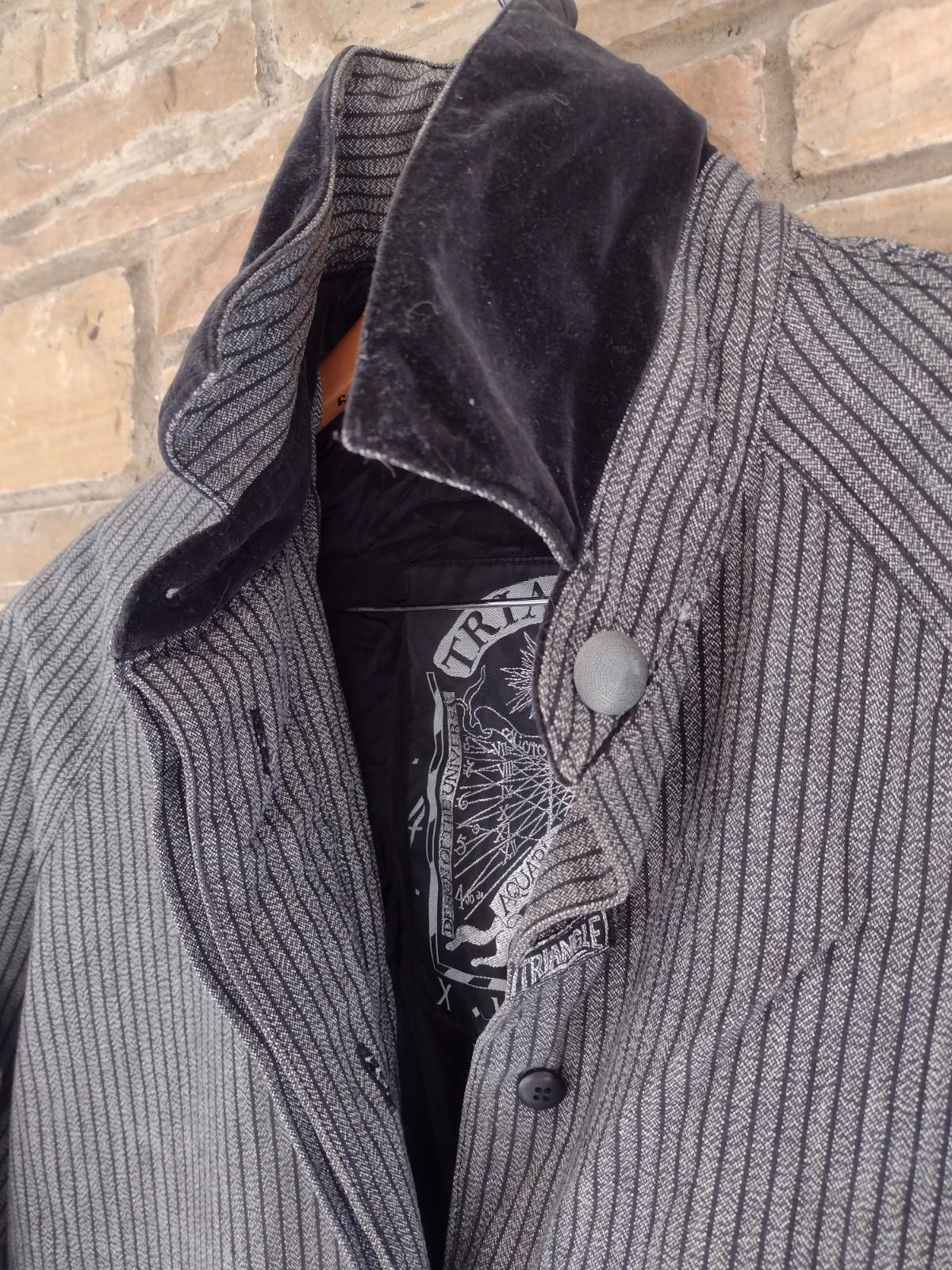 Vintage 80s Triangle Aquarius Rising Oversized Pinstripe Trench Coat Velvet L