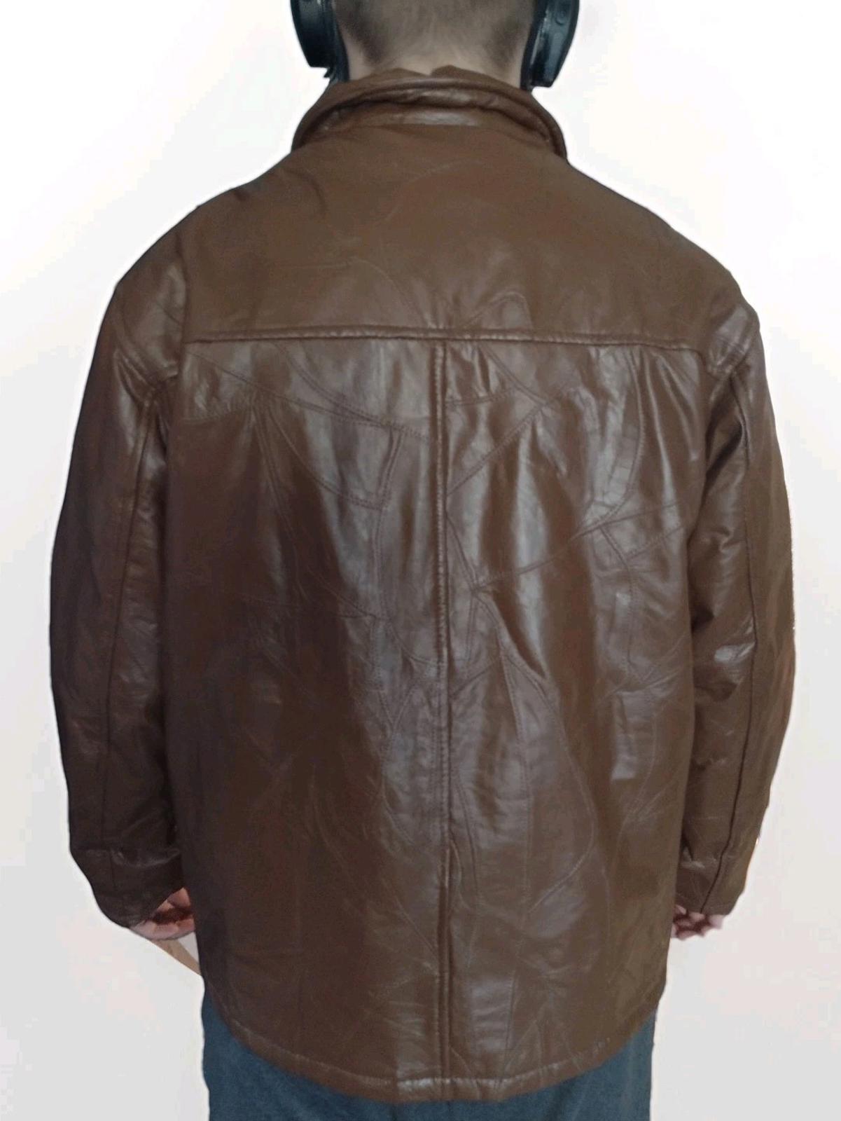 Vintage Genuine Patchwork Leather Jacket Brown W Zip Out Faux Fur Lining Sz XL
