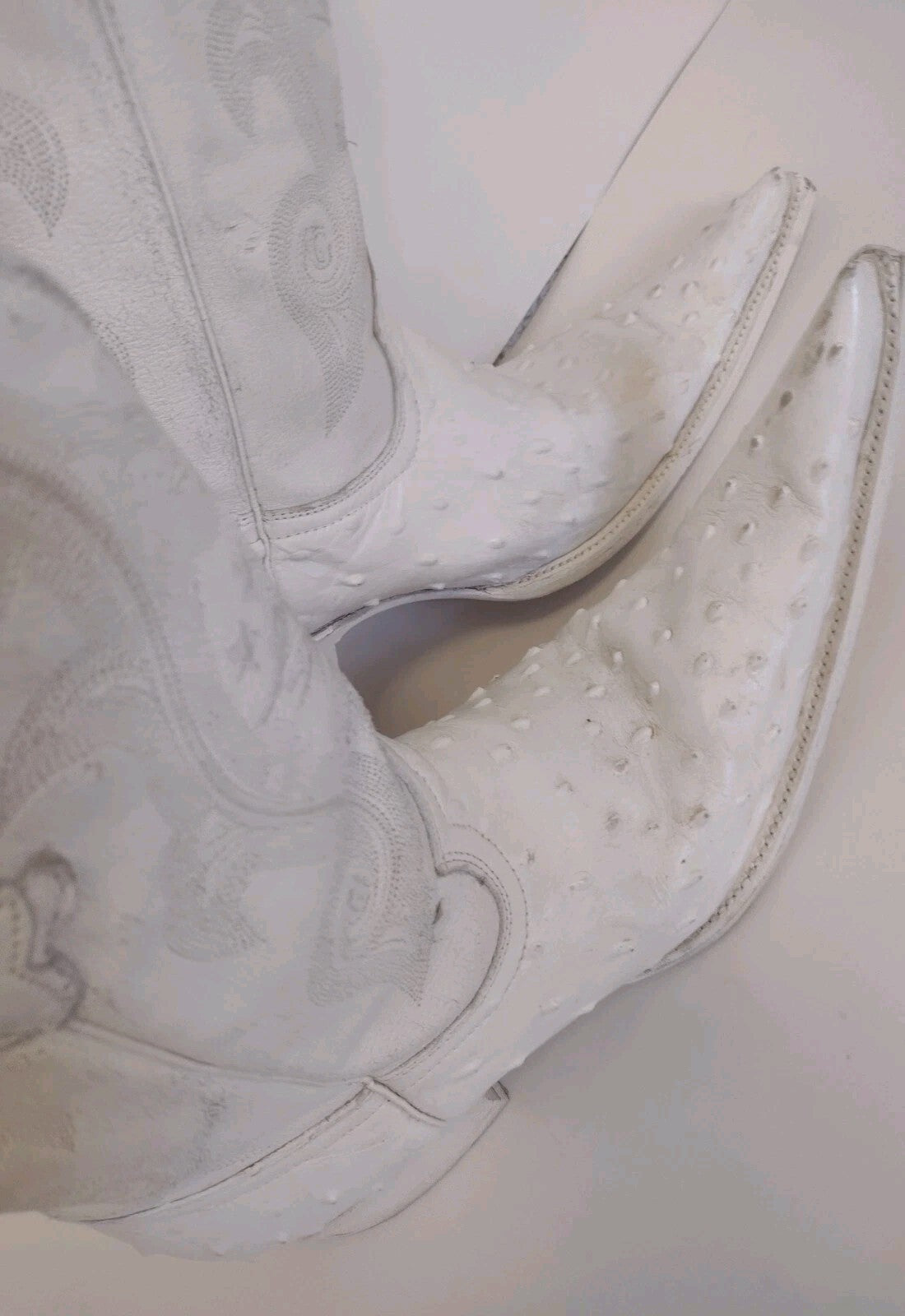 Vintage El General White Ostrich Cowboy Boots Eagle Snip Toe Western US 12