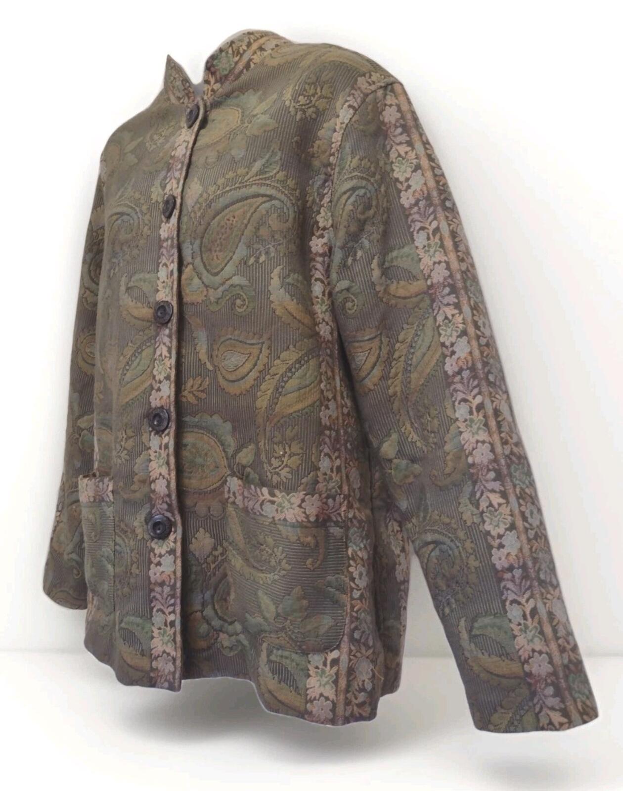 Vintage Koret Tapestry Jacket XL Floral Jacquard Earth Tones Mandarin Collar
