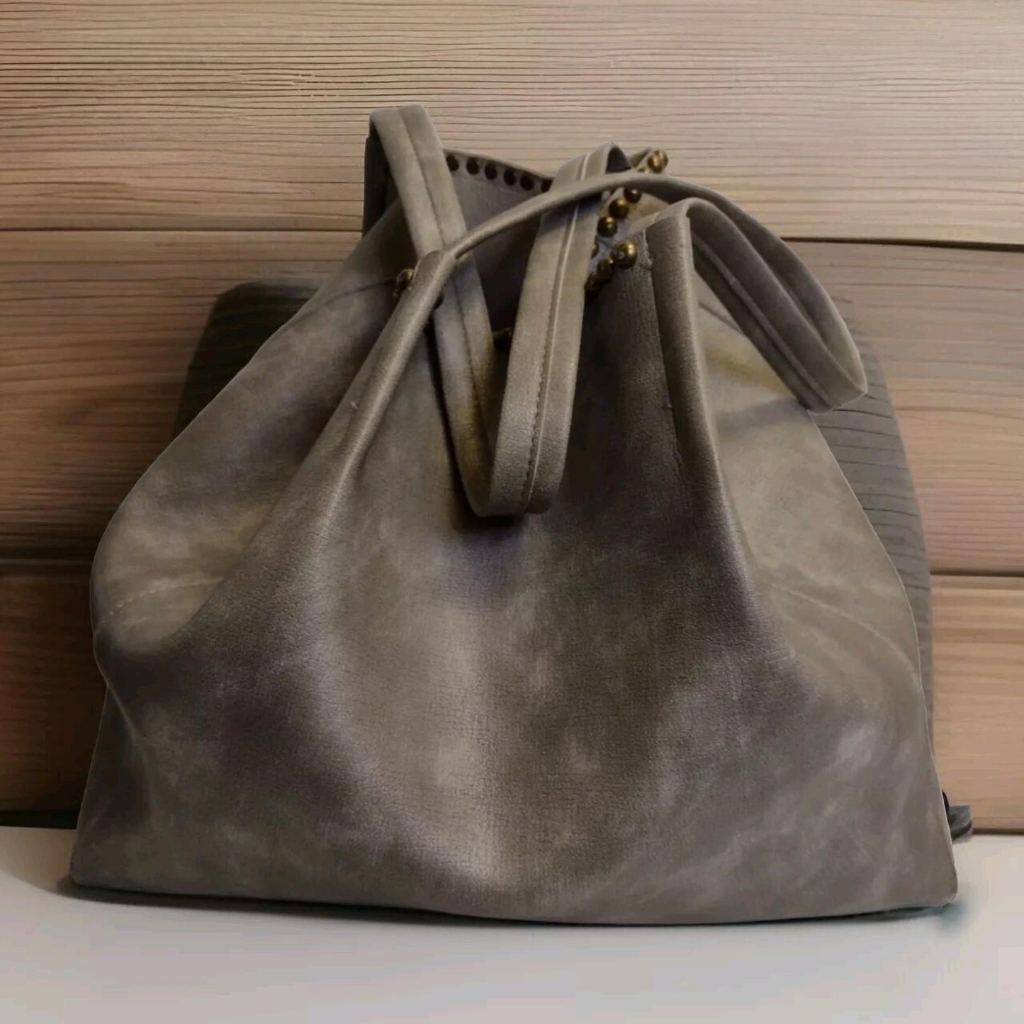 B-Low the Belt Gray Vegan leather tote bag W Brass Studs