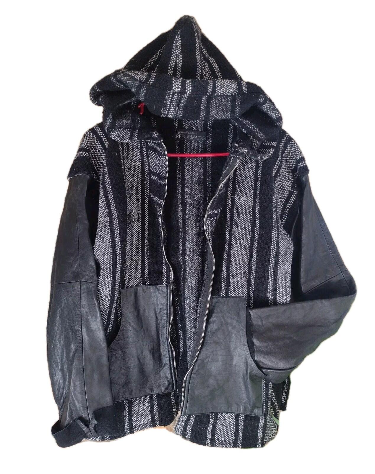 Reformation Spring & Clifton East Deck Baja Leather Jacket Black And White Sz M