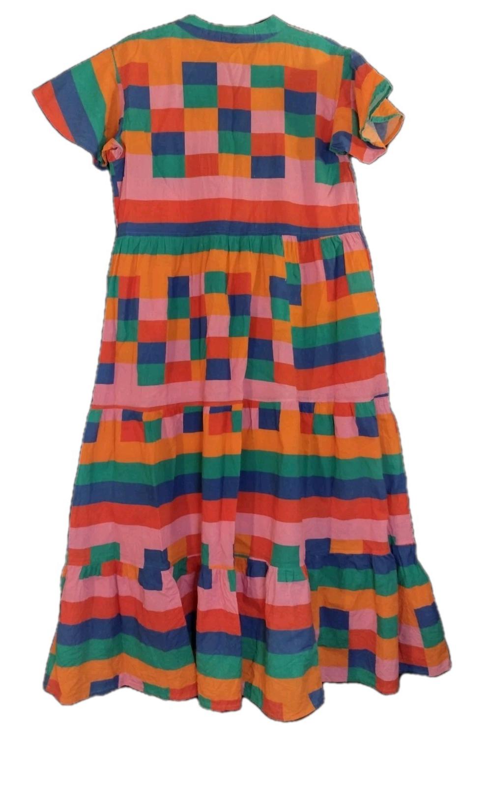Briton Court Maxi Dress L Geometric Patchwork Boho Tiered Butterfly Sleeve