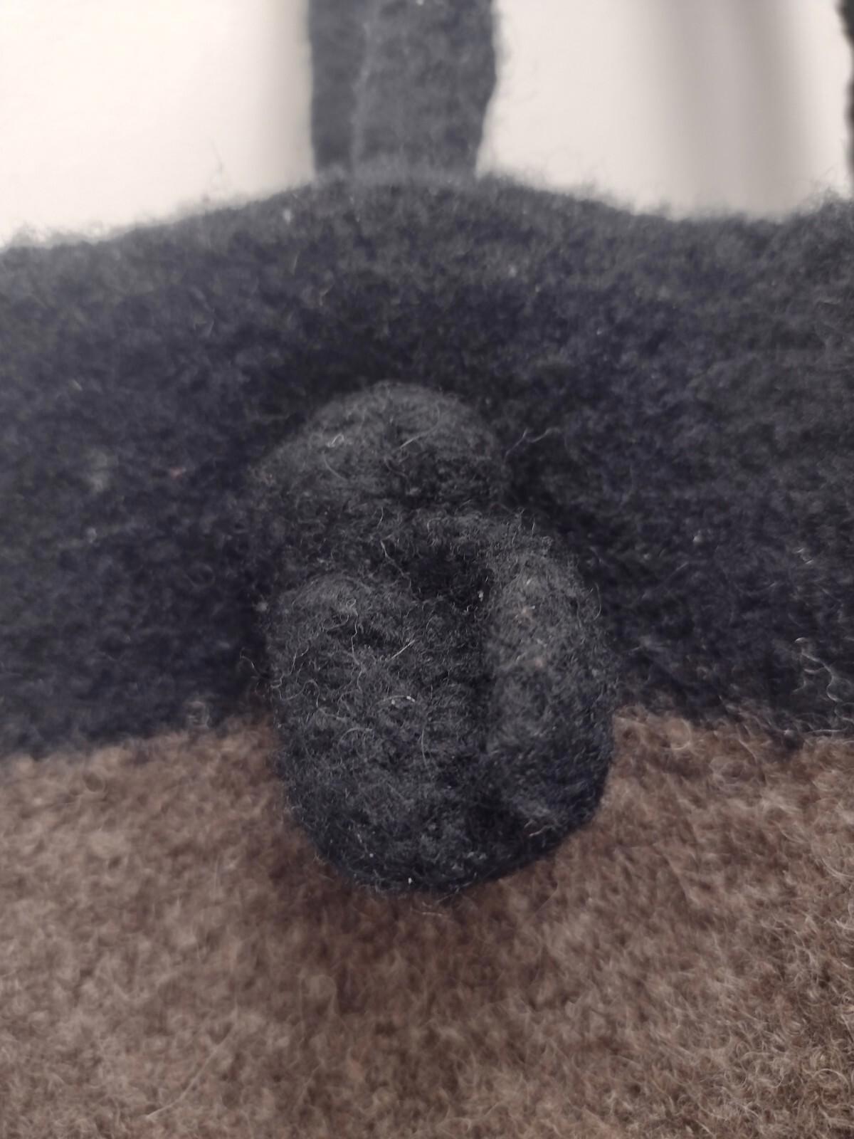 Handmade Wool Tote Bucket Bag Two-tone Brown And Black With Wood Button Accent