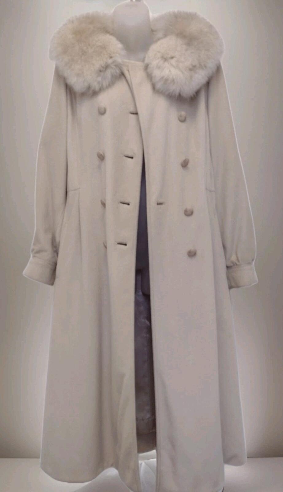 VTG 50s Youthcraft Beige Cashmere Blend Coat Fox Fur Collar Double Breasted Sz S