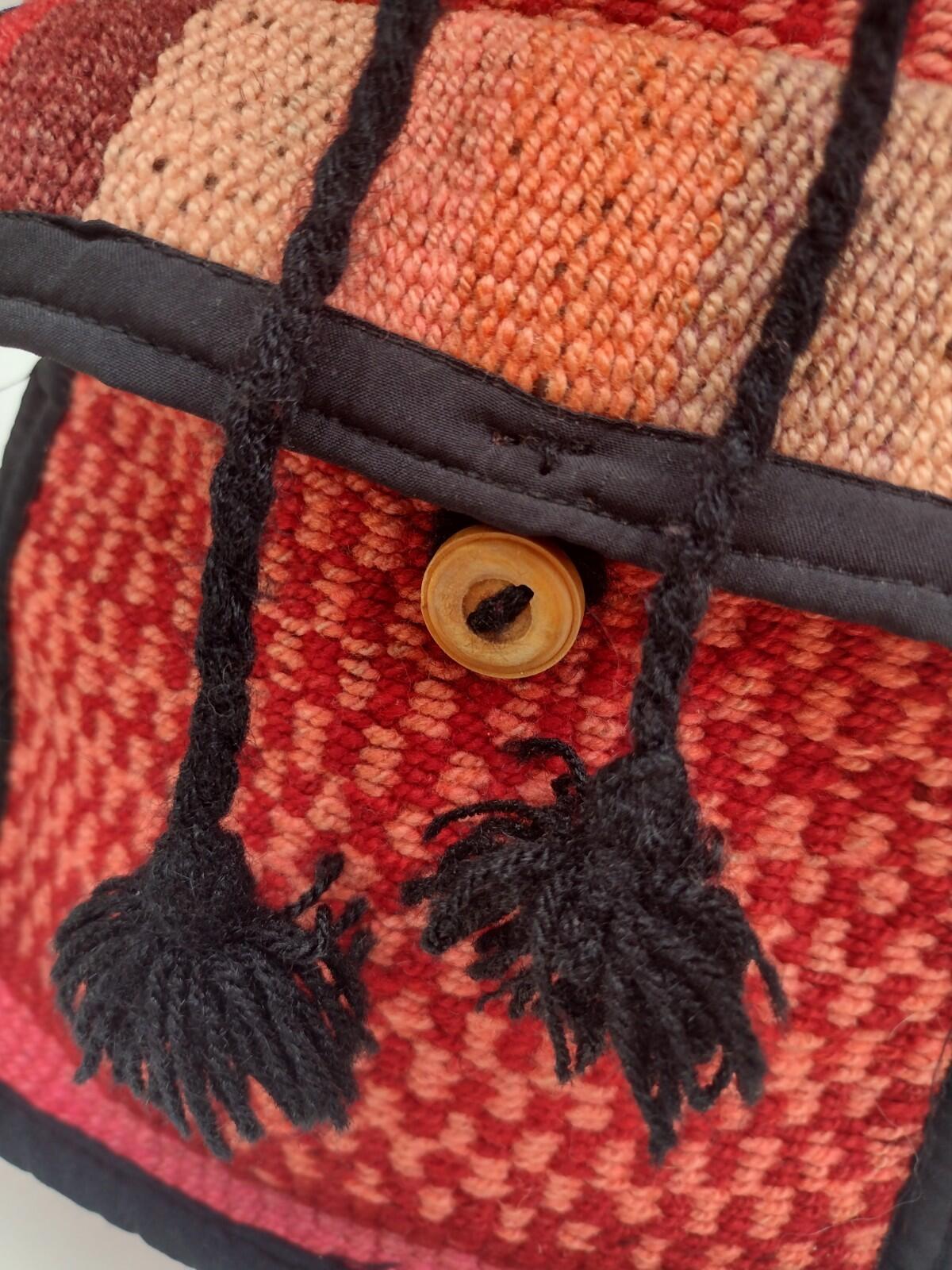 Vintage Handwoven Boho Backpack Wool Tassel Artisan Festival