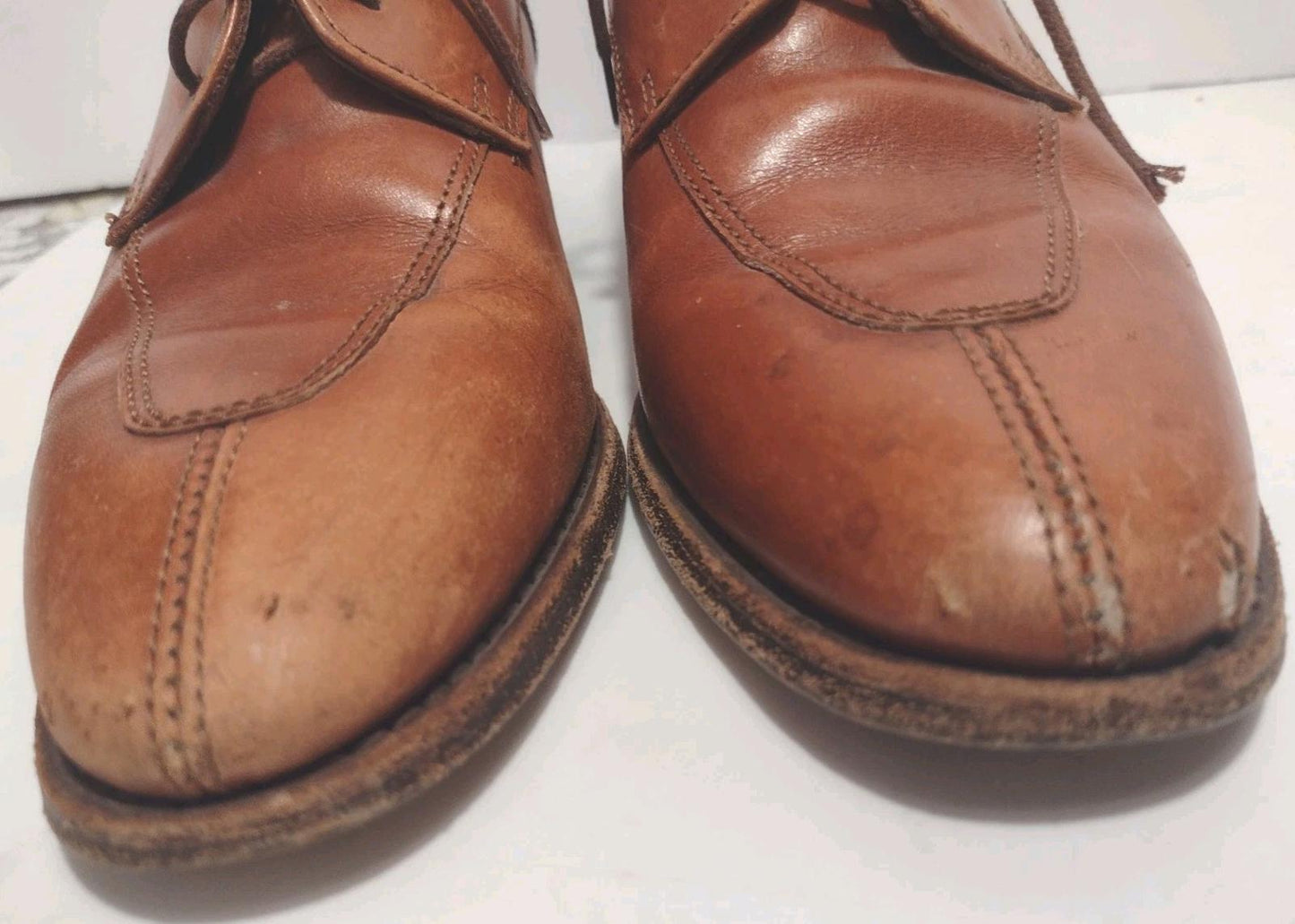 Vintage J. Peterman Leather Ankle Booties Made in Italy Tan Lace-Up Sz 5.5B