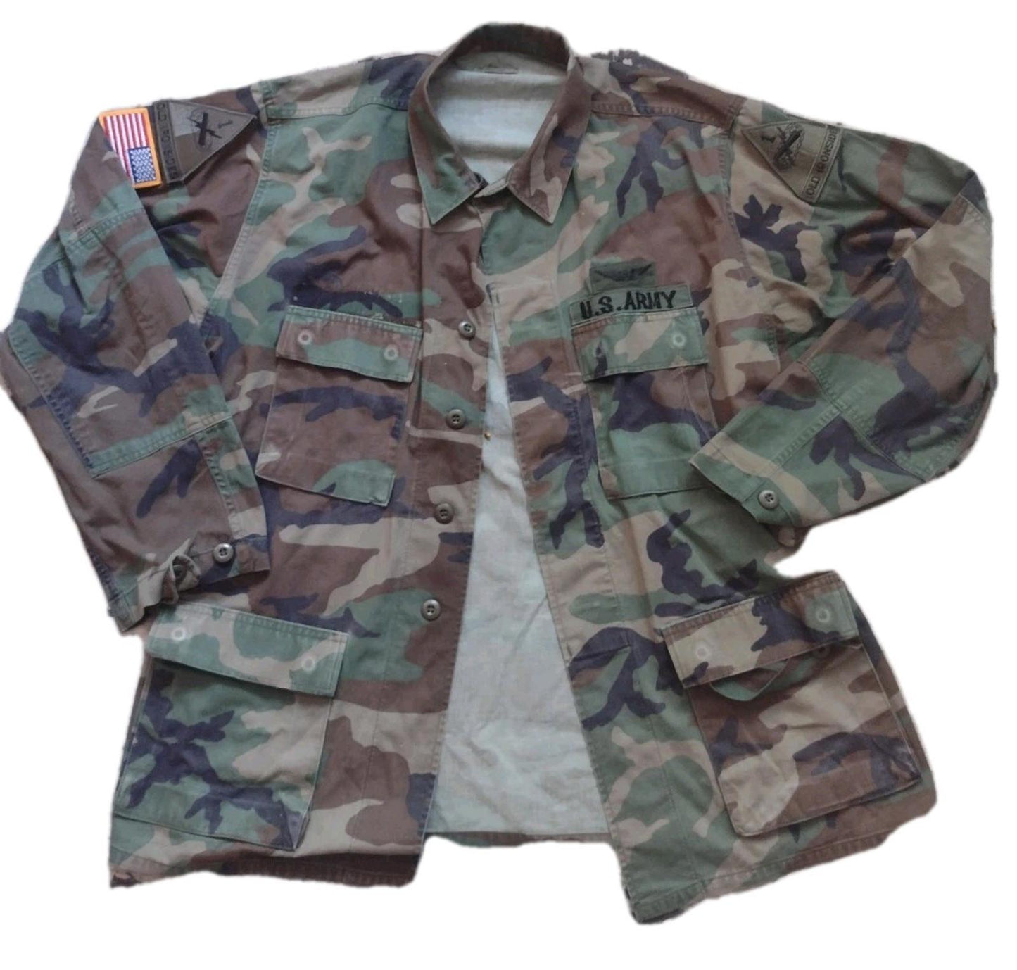 Vintage 80s U.S. Army Camo Jacket 1st Armored Division W ‘Old Ironsides’ Patches