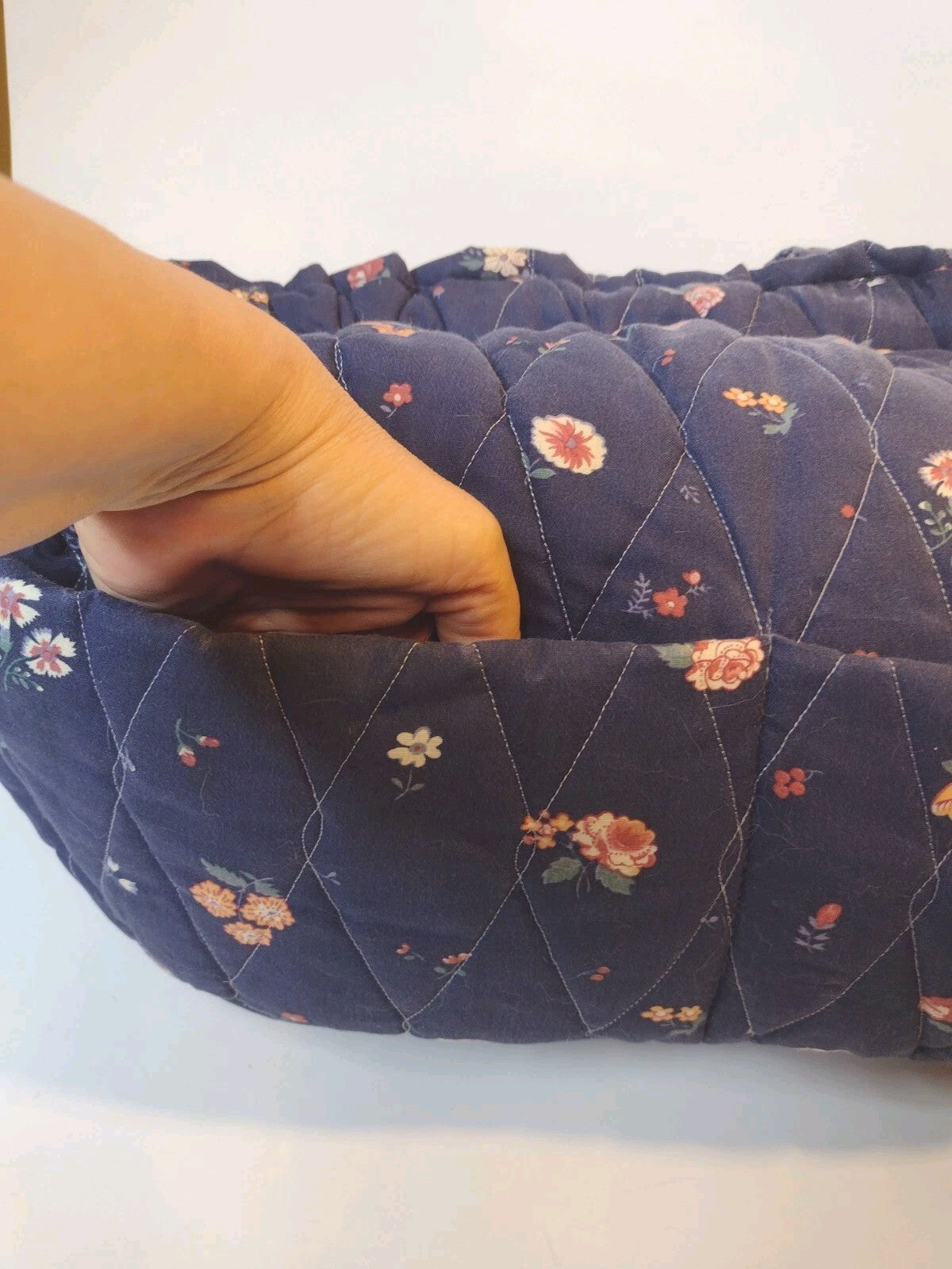 VTG 80s Quilted Craft Tote Bag Hinged Frame Knitting Sewing Floral Handmade