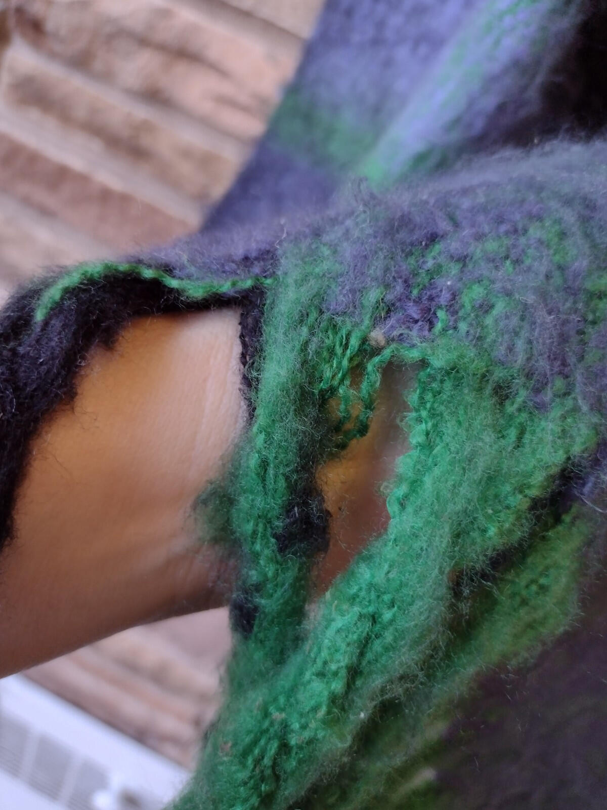 Soft & Fuzzy XL Large Scale Blue & Green Striped Fringe Scarf Wrap Shawl 96 X18