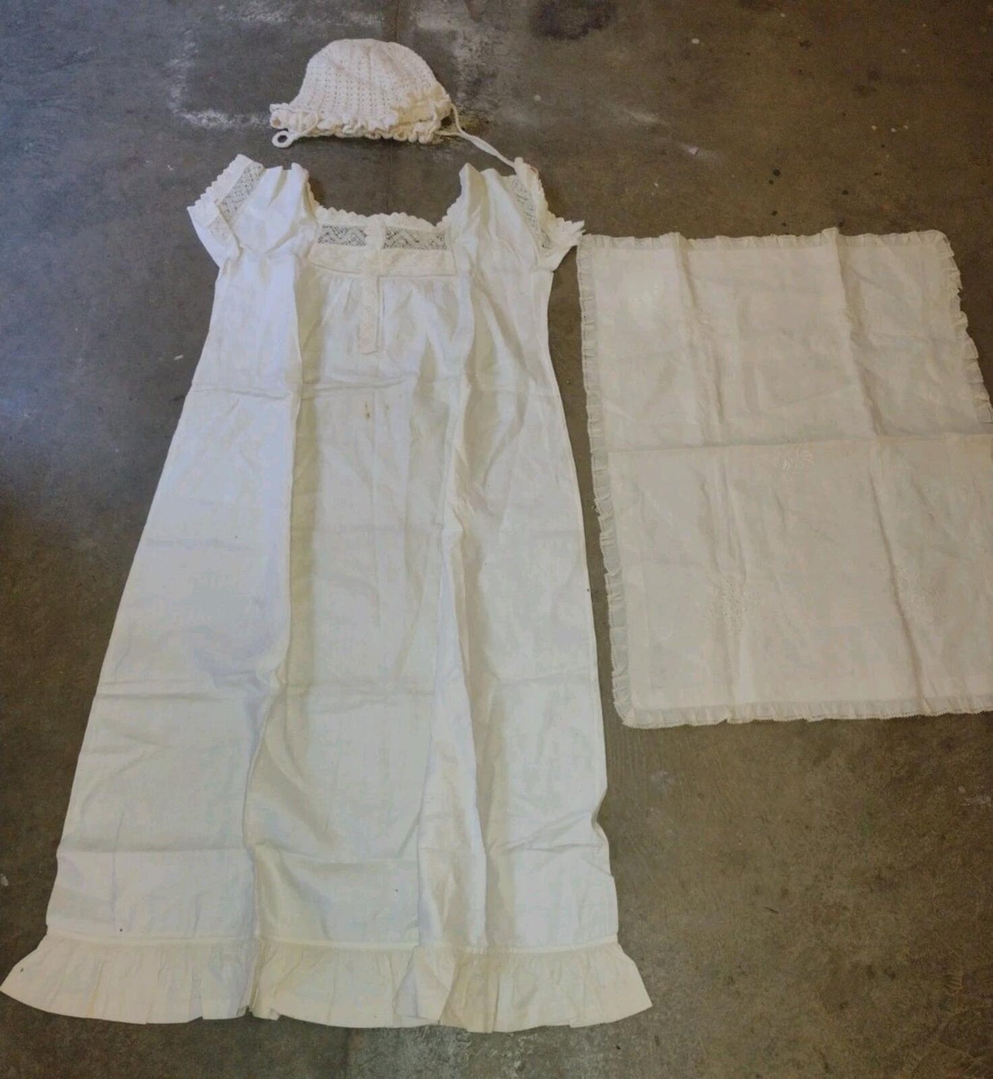 Antique & Vintage Textile Lot 58pc Linens Lace Nightgown Bonnet Dress Estate