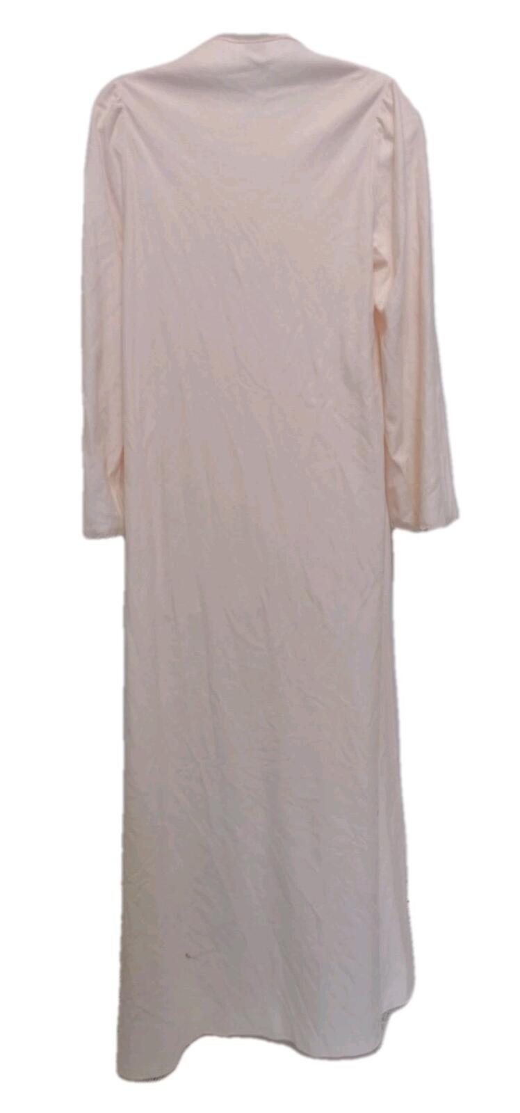 VTG 70s Vanity Fair Nylon Nightgown Brushed Lace Bib Granny Gown S Pink