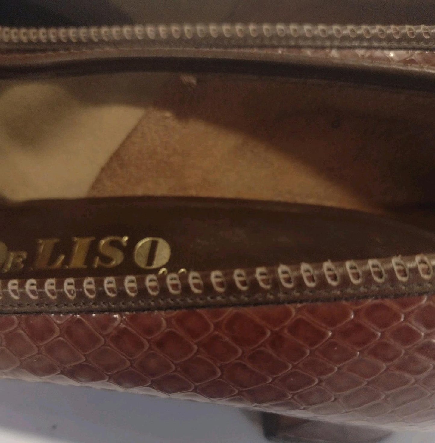 Vintage 50s De Liso Debs Brown Embossed Pumps Size 8A Mid-Century Glam Heels