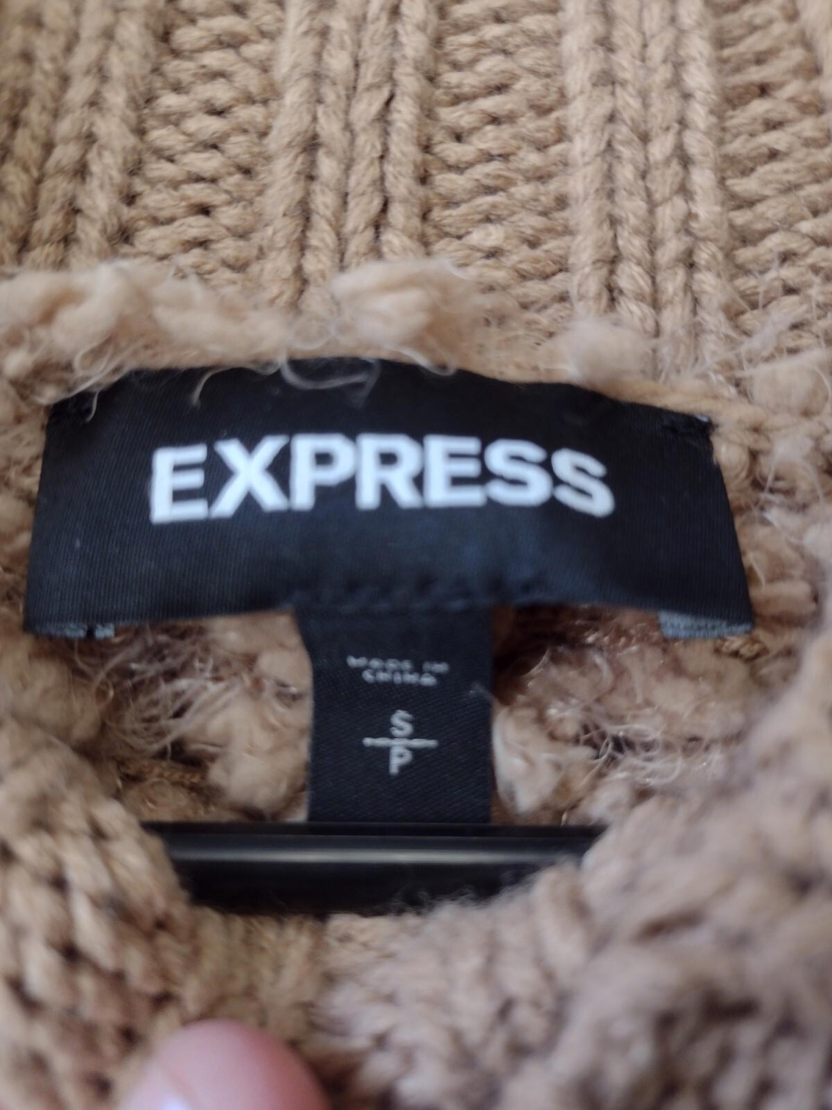 Express Teddy Bear Sweater Tan Mock Neck Soft Cozy Sweater Size S