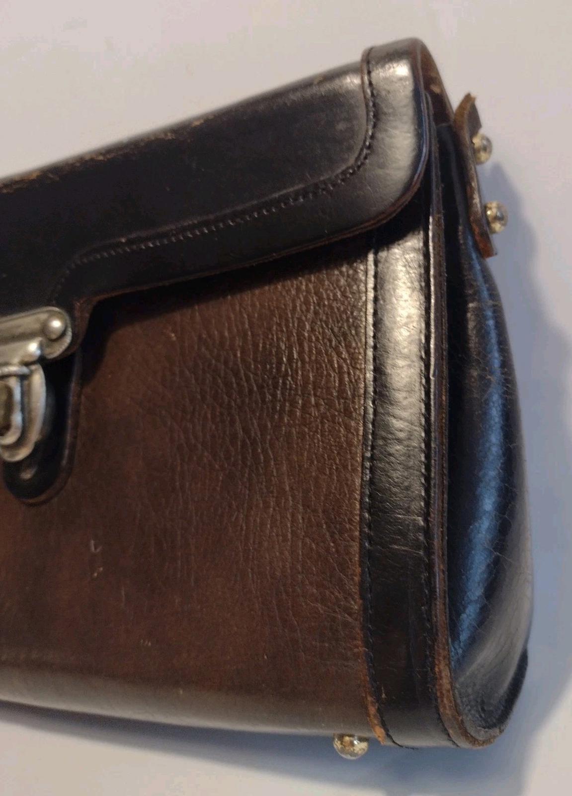 Vintage Zenith Handmade Leather Clutch Canada 1960s Mod Turn Lock Purse