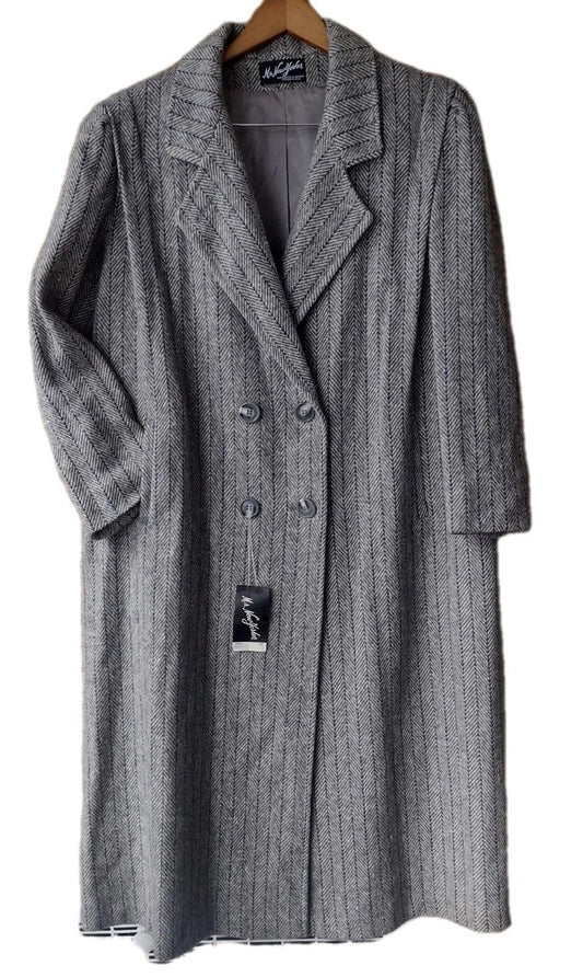VTG Deadstock 90s Ms New Yorker Wool Chevron Overcoat Gray Purple Tweed 14 NWT
