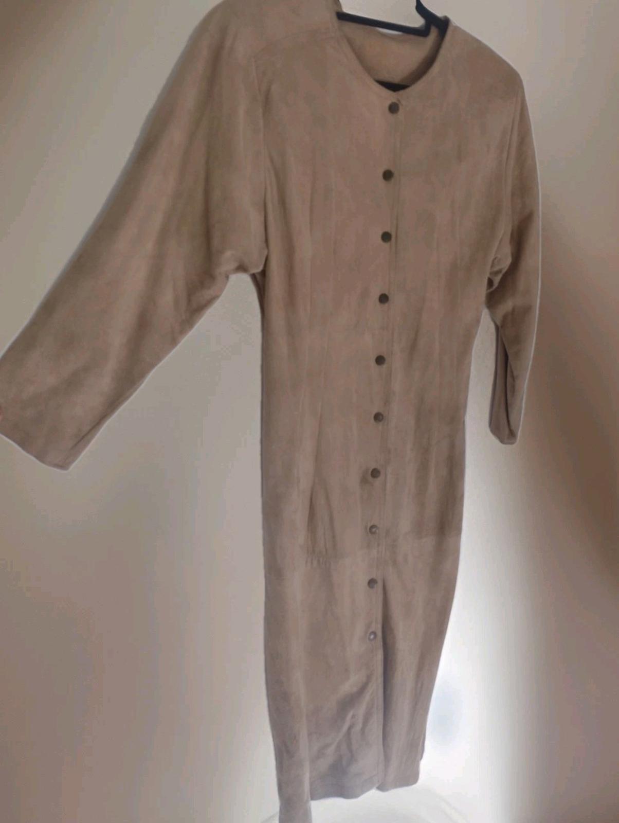 VTG 80s Firenze Santa Barbara Lambsuede Dress M | NZ Leather, Snap Front Pencil