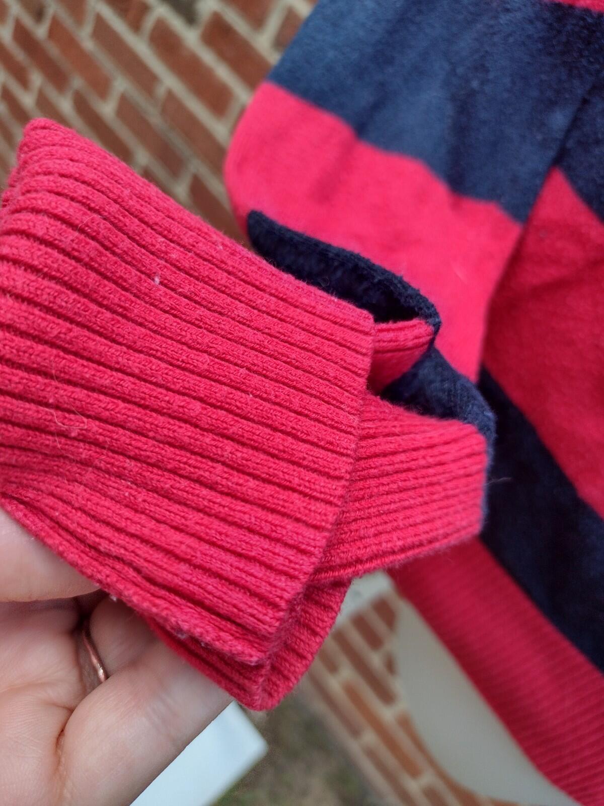 Hollister Striped V Neck Sweater Y2K Preppy Mall Goth Grunge Navy Red L