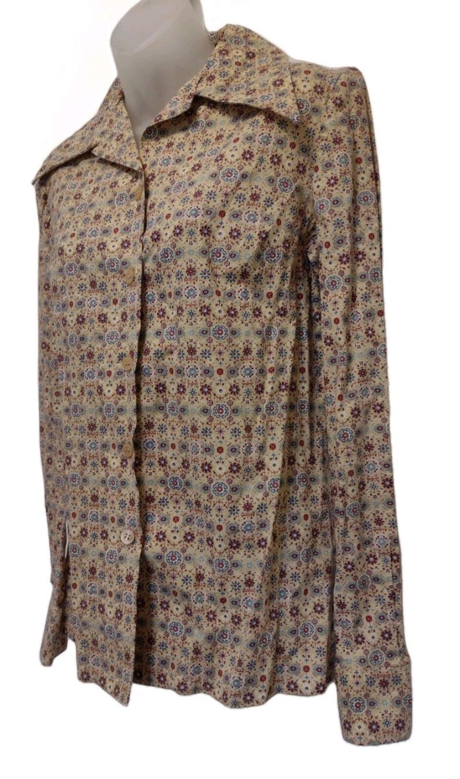 VTG 70s Handmade Calico Floral Pearlized Button Blouse M