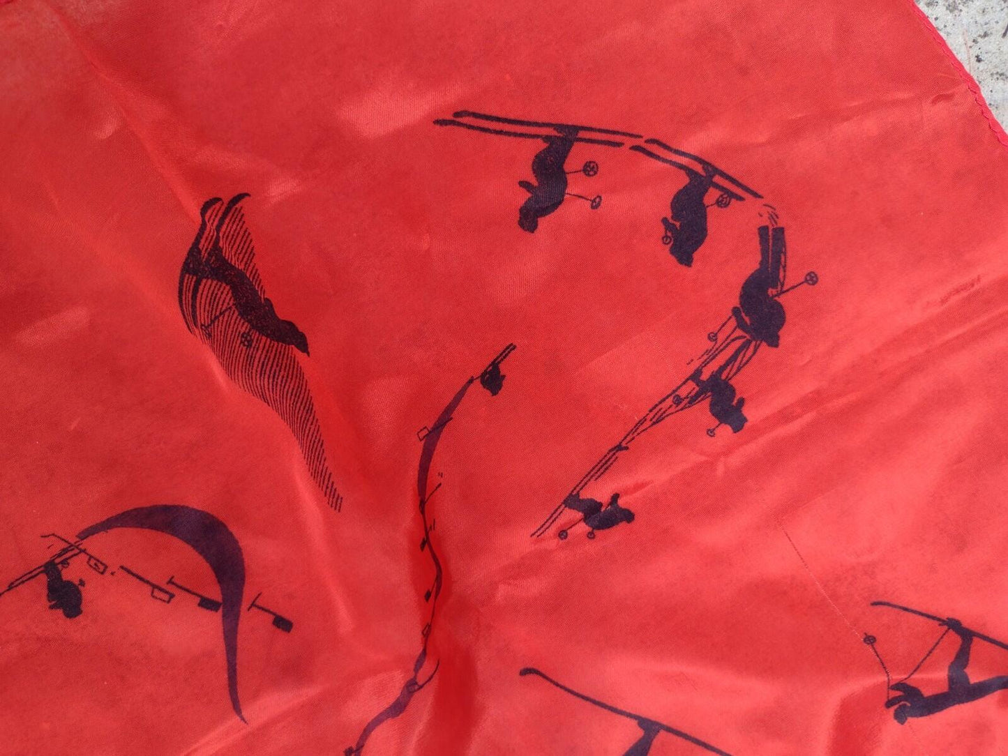 Vintage Schiheil Sporta Ski Scarf Red 1950s Alpine Winter Graphic Retro Lodge