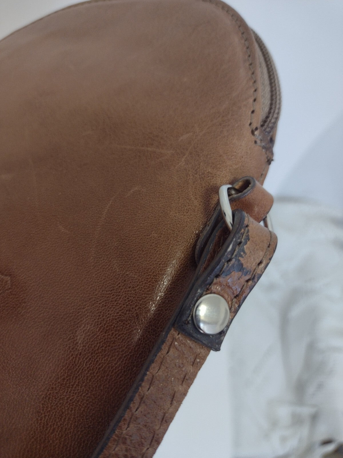 Vintage Euro Budapest Leather Crossbody Bag Cognac Dome Purse Minimalist Boho