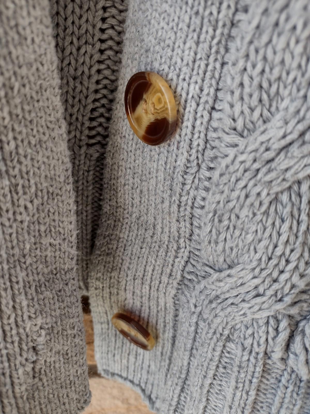 Hand Knit Gray Cable Knit Sweater Wool Blend Artisan Made Chunky Fisherman M/L