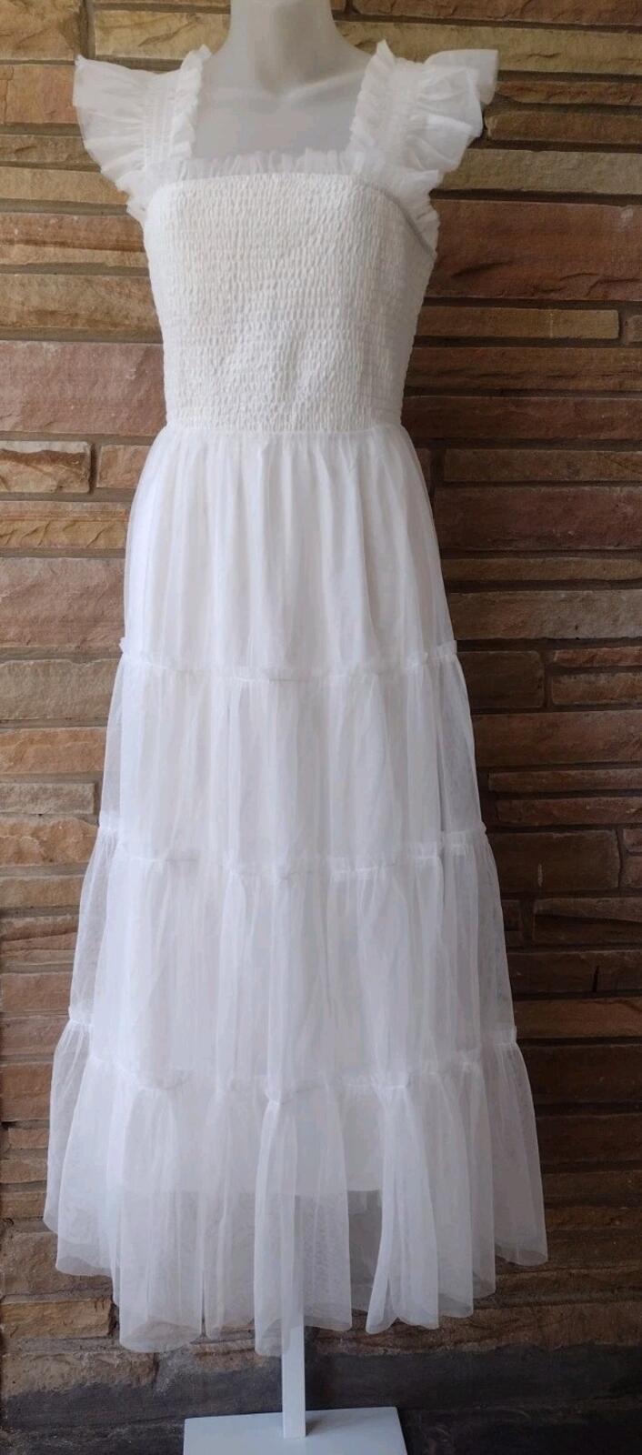 Baltic Born Emma Smocked Tulle Dress White 1XL Tiered Ruffle Lined Excellent