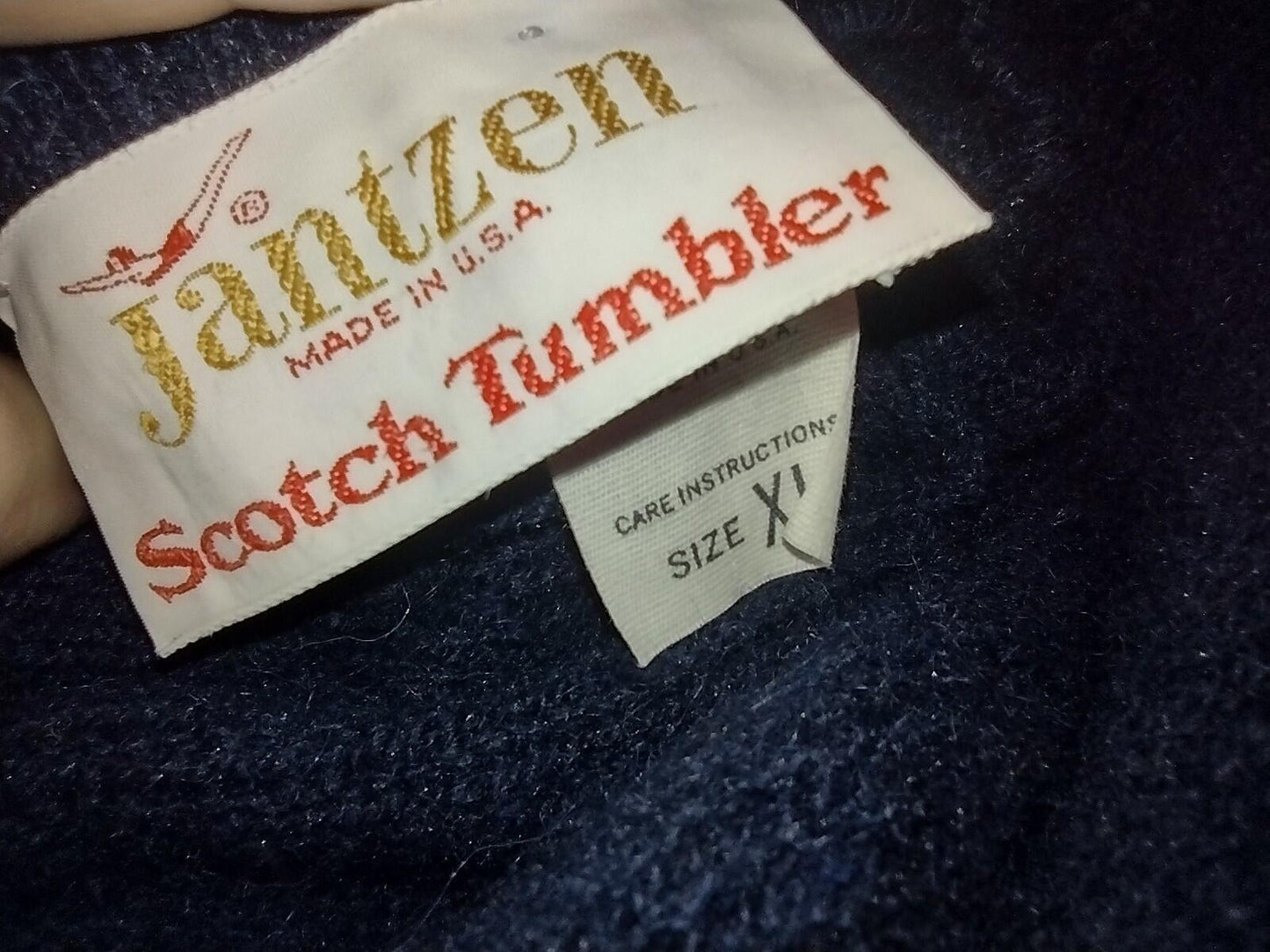 80s Jantzen Wool Sweater XL USA Navy Knit Scotch Tumbler