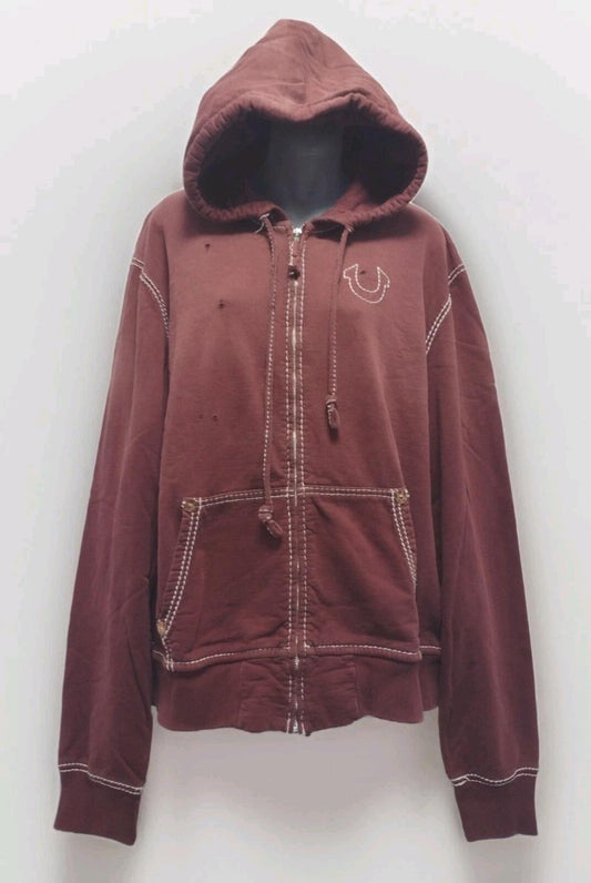 True Religion XXL Hoodie Red Fade Big Stitch Zip Up RivetY2K