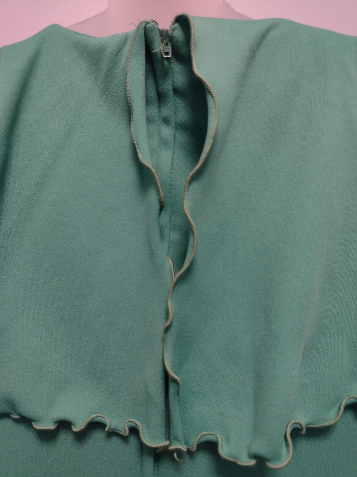 70s Green Polyester Empire Waist Maxi Dress Flutter Sleeve M